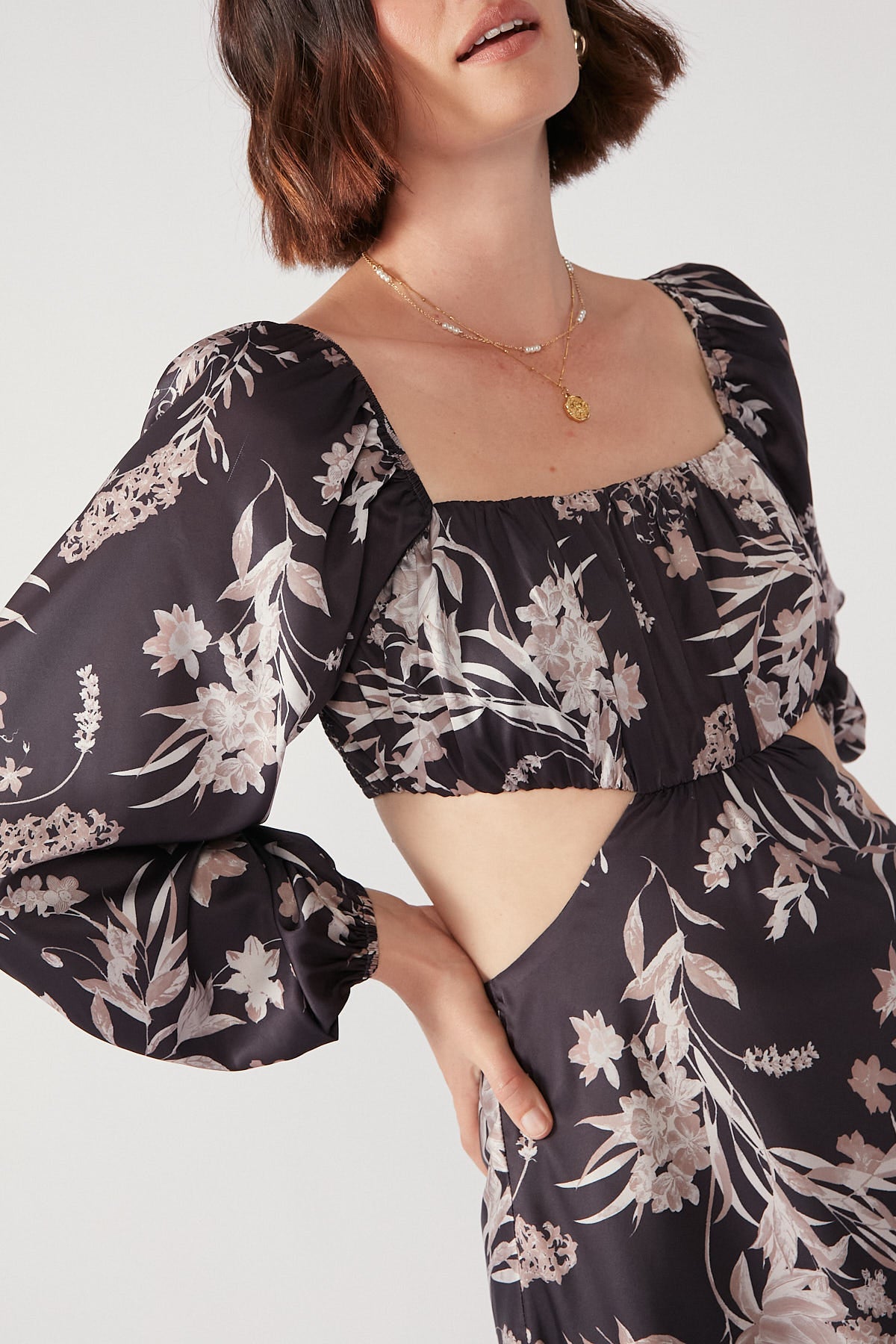 Perfect Stranger Bonita Vines Long Sleeve Mini Dress Black Print