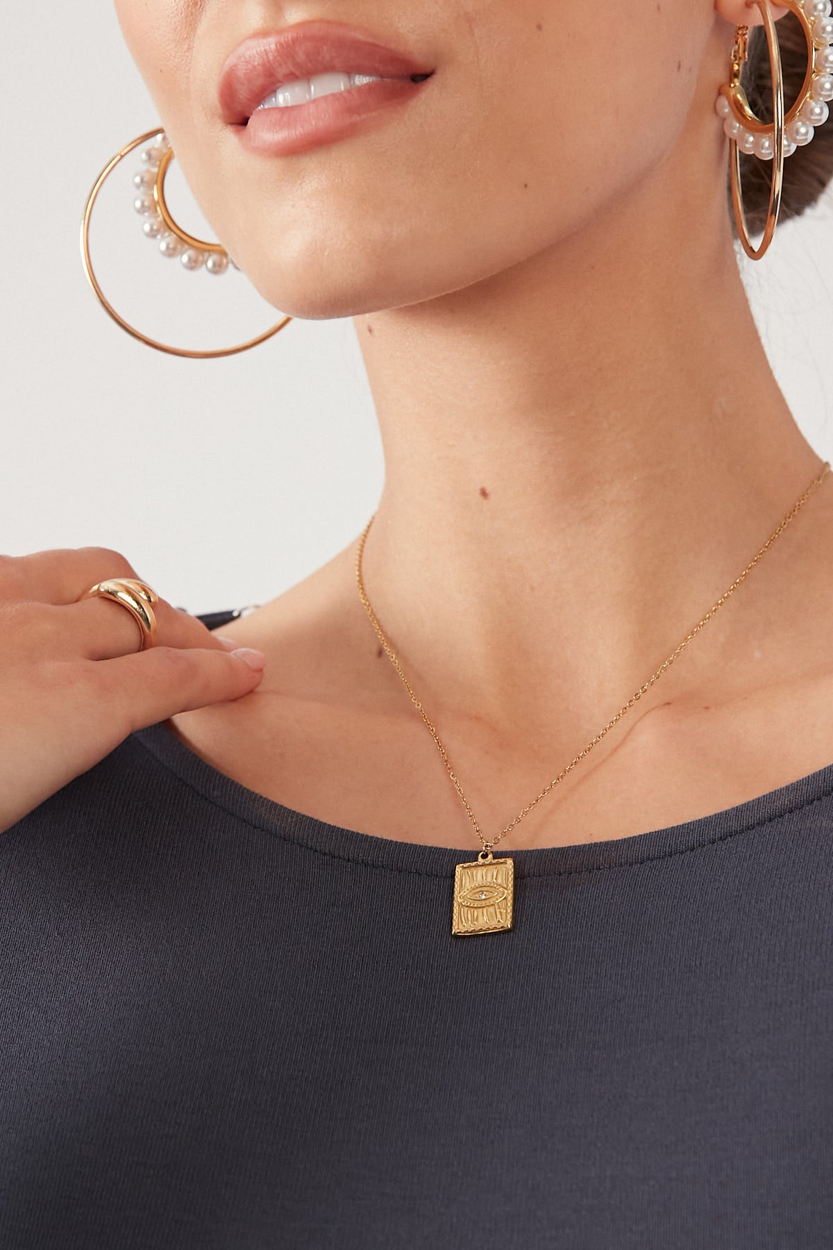 Perfect Stranger Evil Eye Pendant Necklace 18K Gold Plated