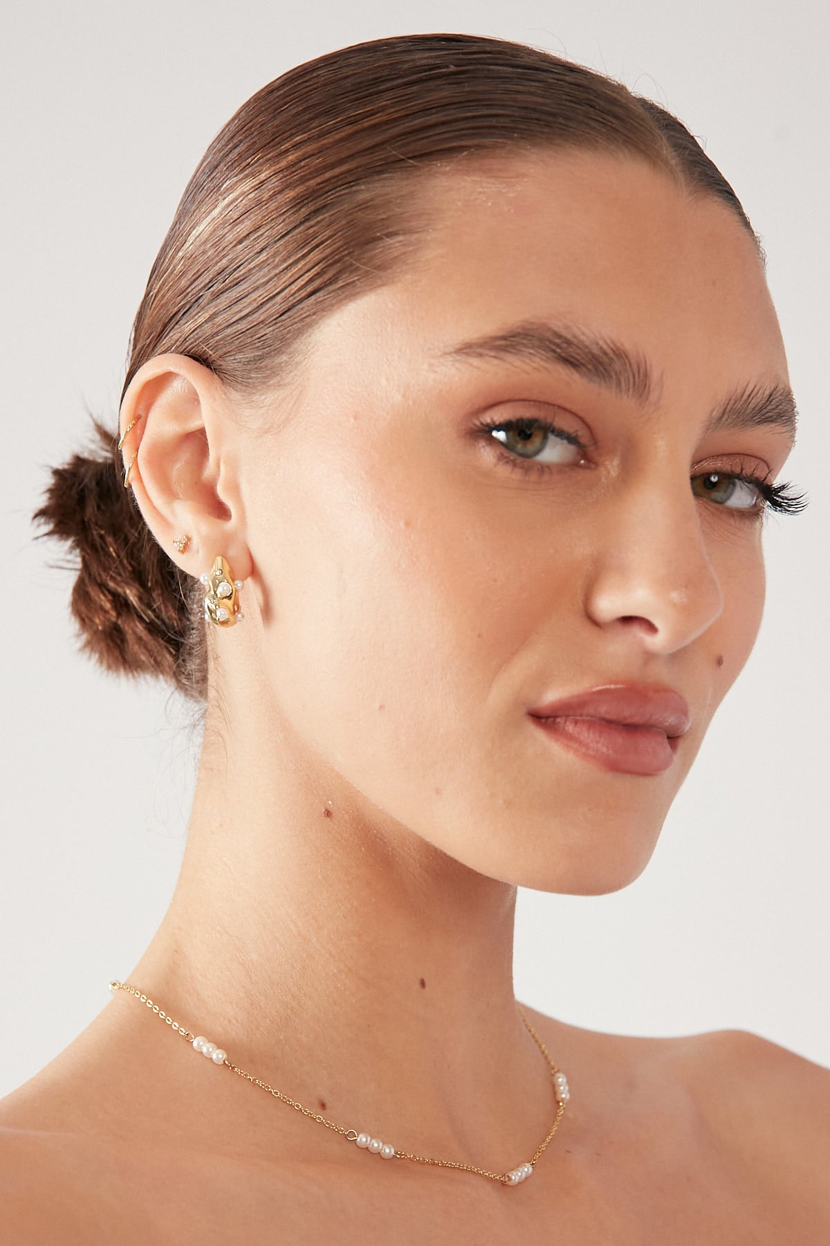 Perfect Stranger Abstract Pearl Hoops Gold