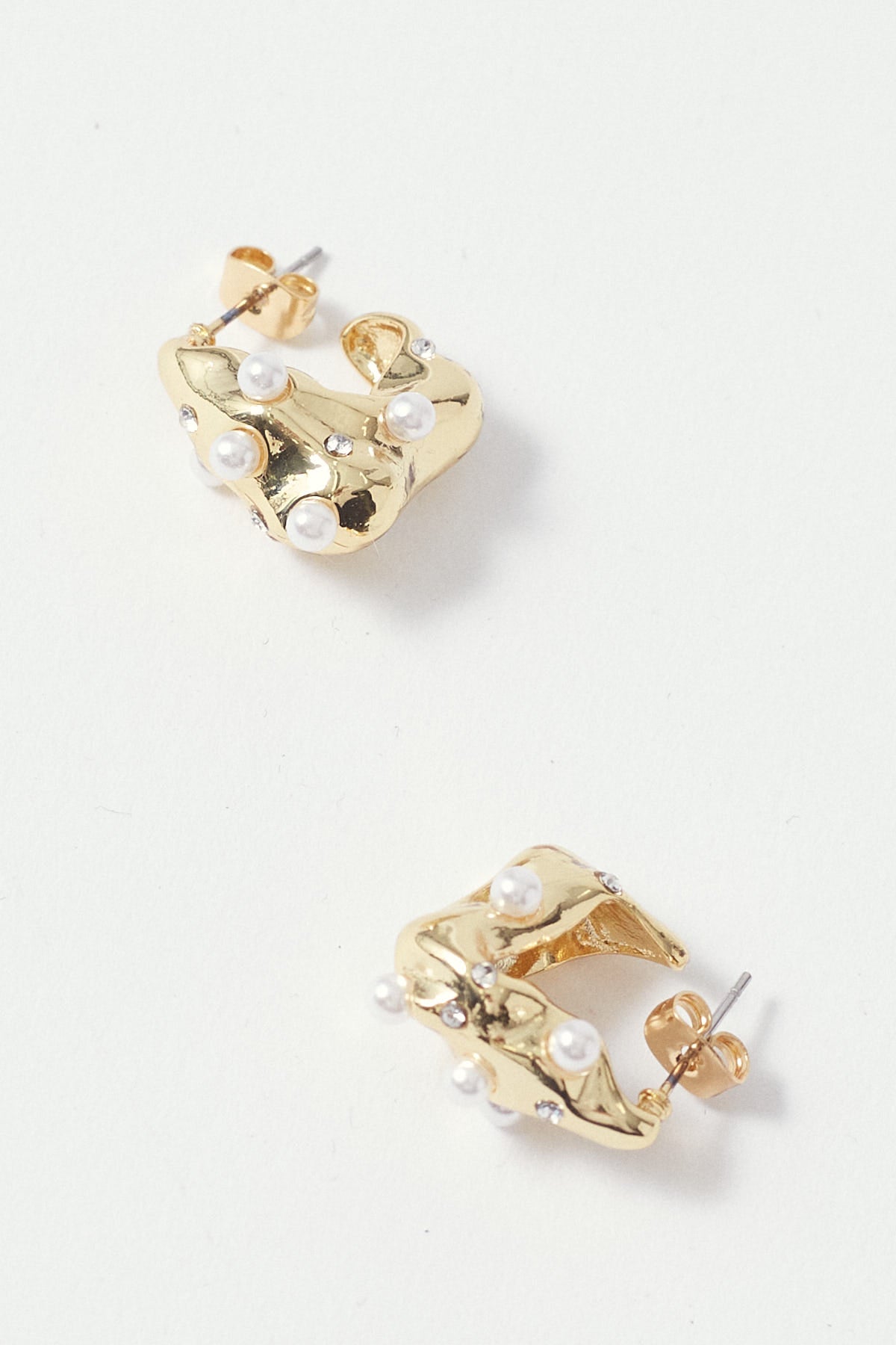 Perfect Stranger Abstract Pearl Hoops Gold
