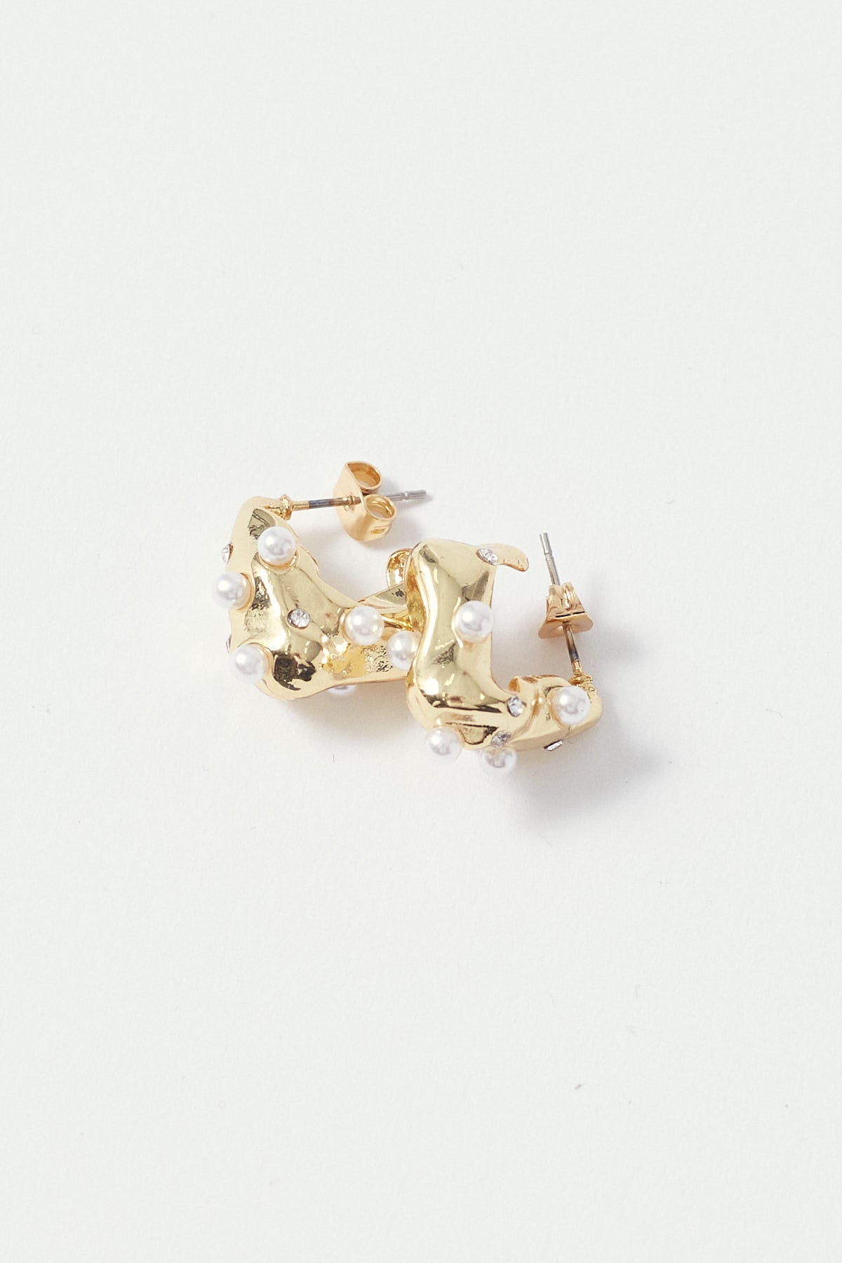 Perfect Stranger Abstract Pearl Hoops Gold