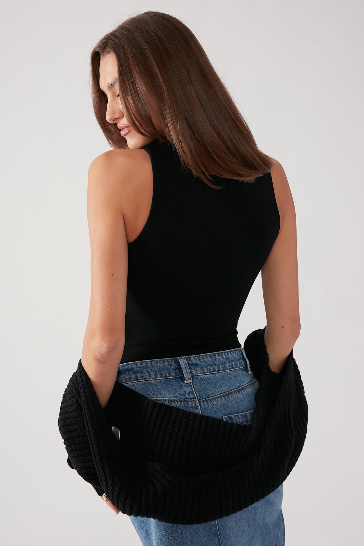 Perfect Stranger Sleeveless High Neck Bodysuit Black