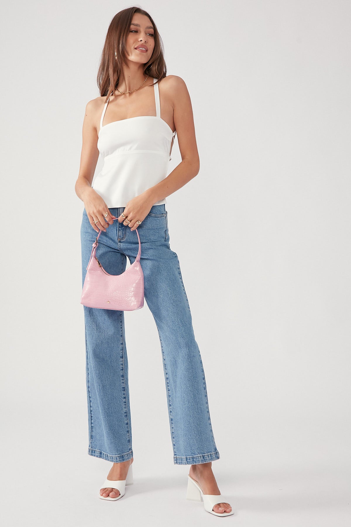 Perfect Stranger Lace Up Back Top White
