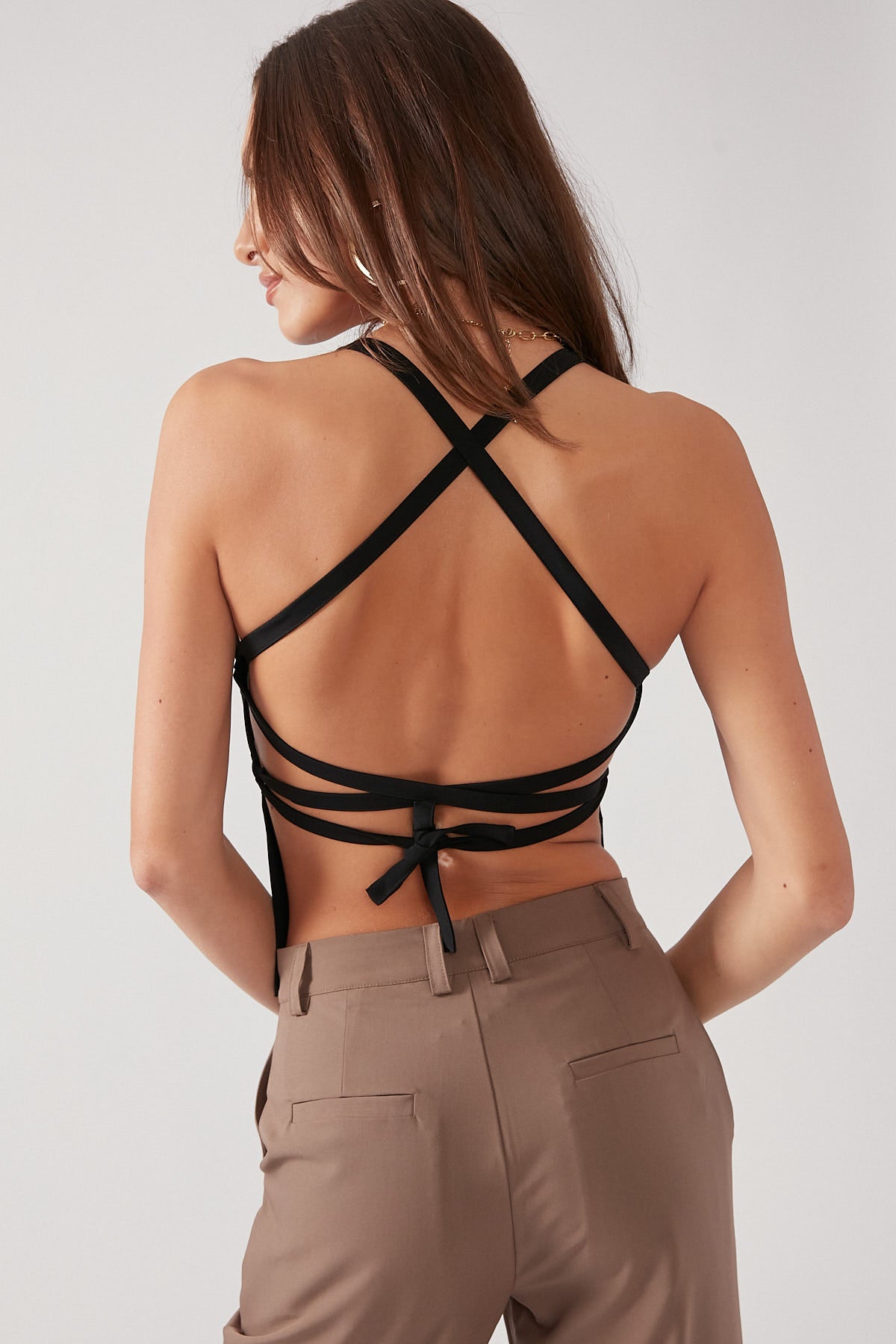 Perfect Stranger Lace Up Back Top Black