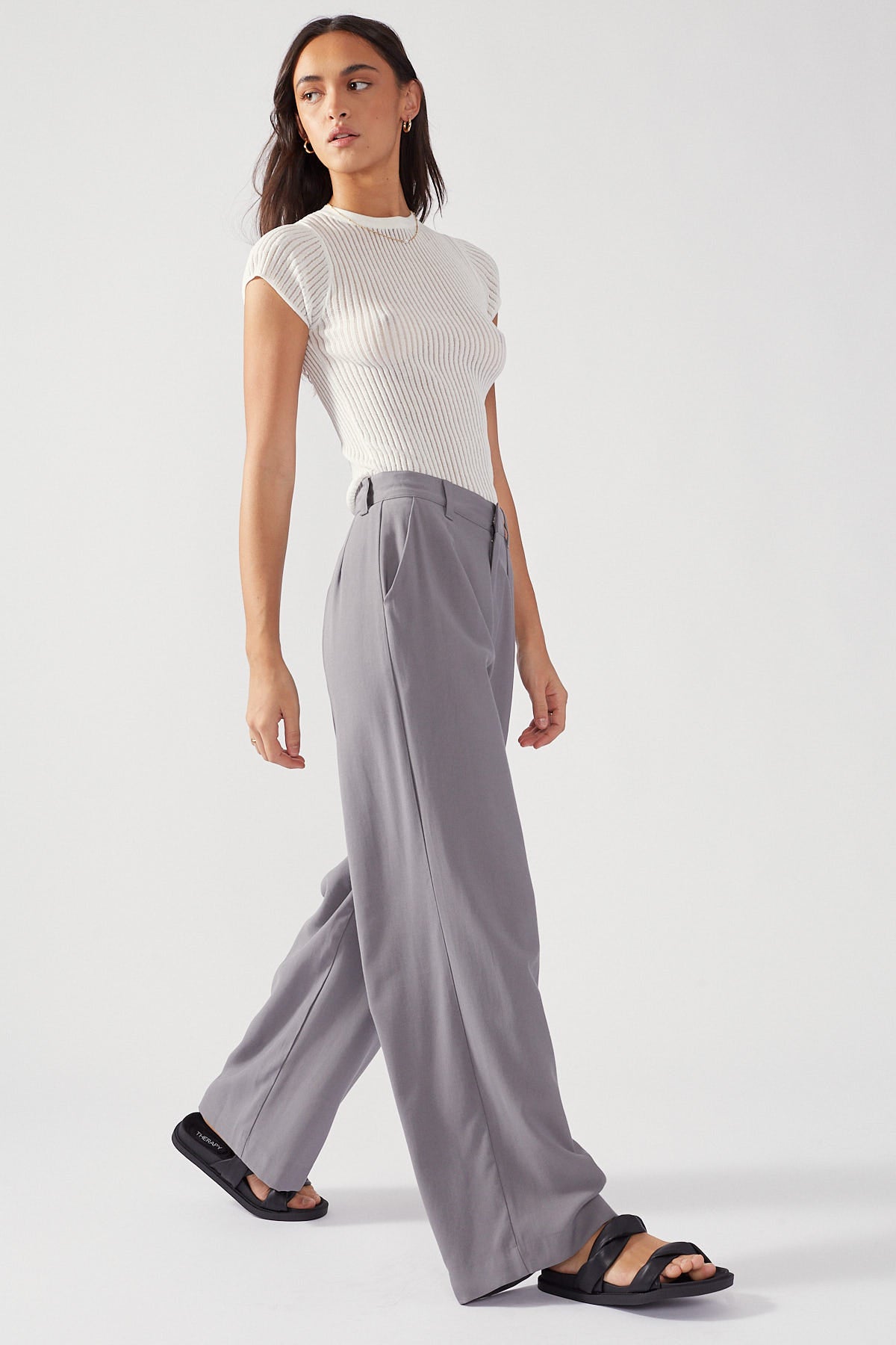 Perfect Stranger Tailored Wide Leg Petite Pant Charcoal