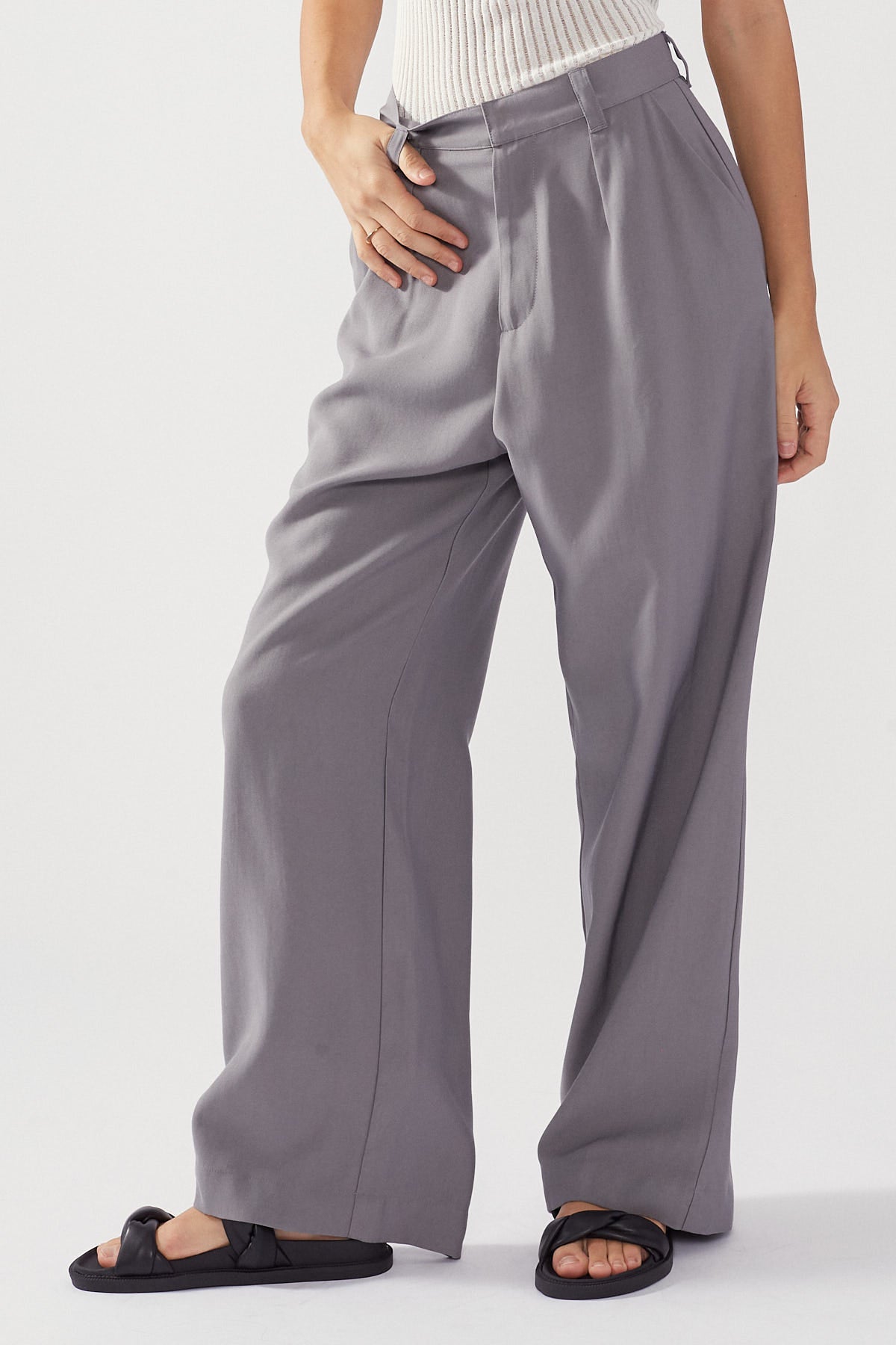 Perfect Stranger Tailored Wide Leg Petite Pant Charcoal