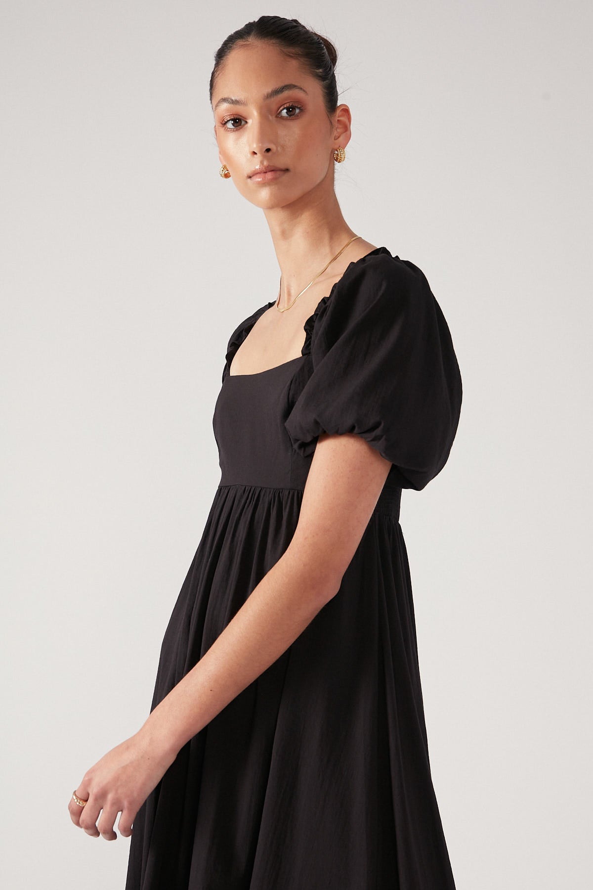 Perfect Stranger Elena Puff Sleeve Midi Black