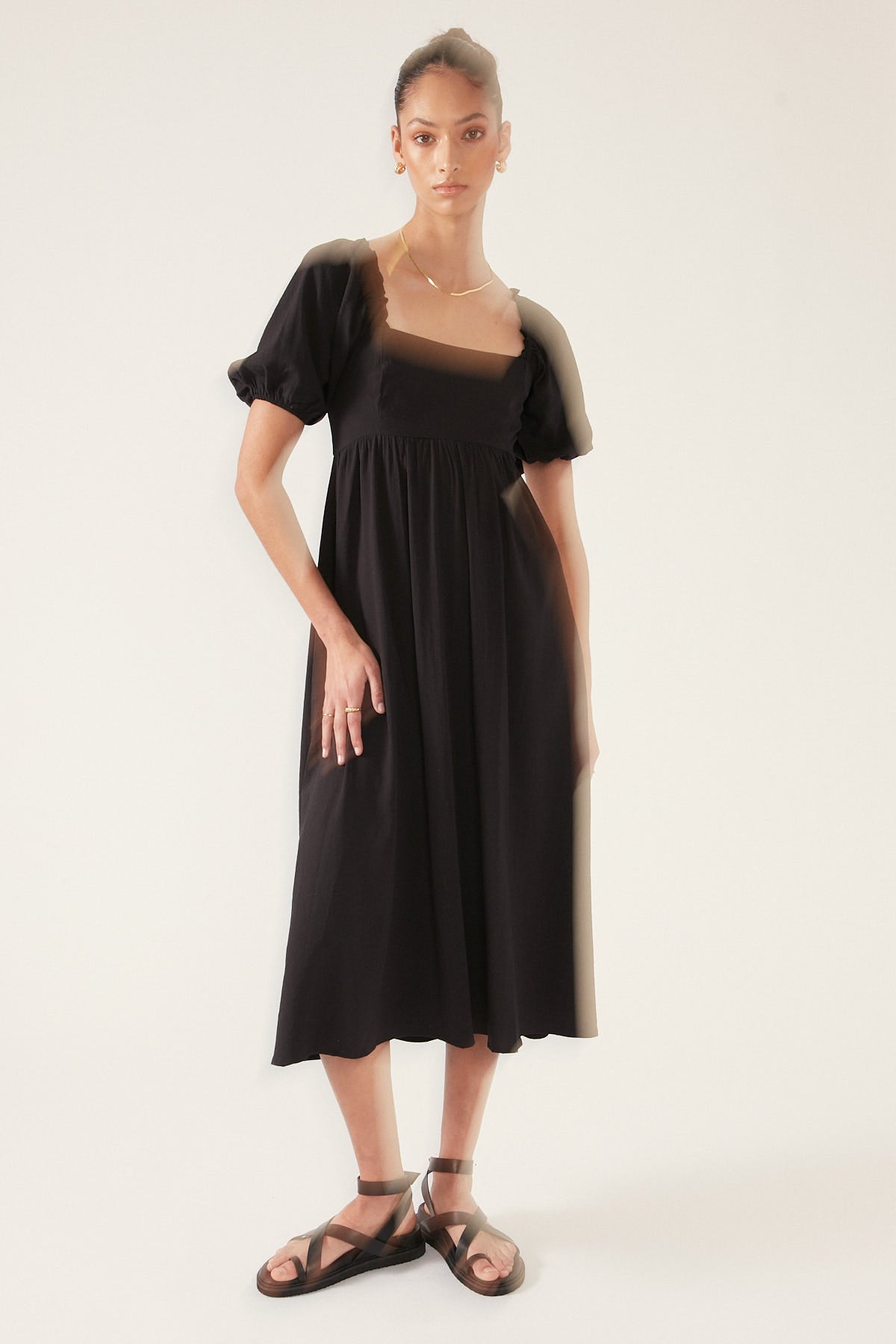 Perfect Stranger Elena Puff Sleeve Midi Black