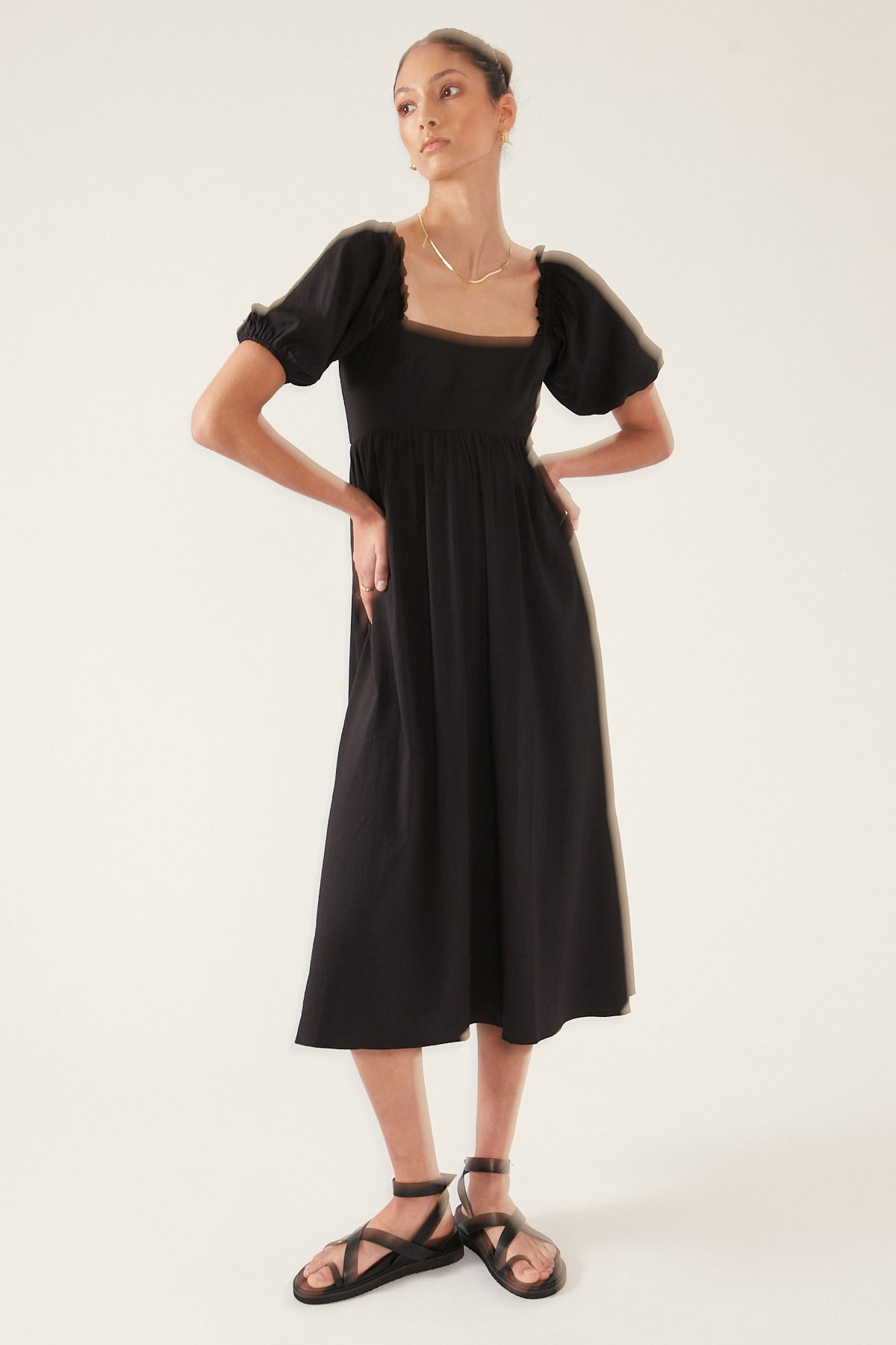 Perfect Stranger Elena Puff Sleeve Midi Black