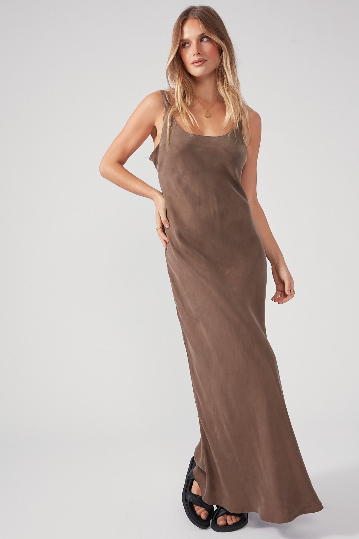 Perfect Stranger Ayda Cupro Maxi Dress Brown