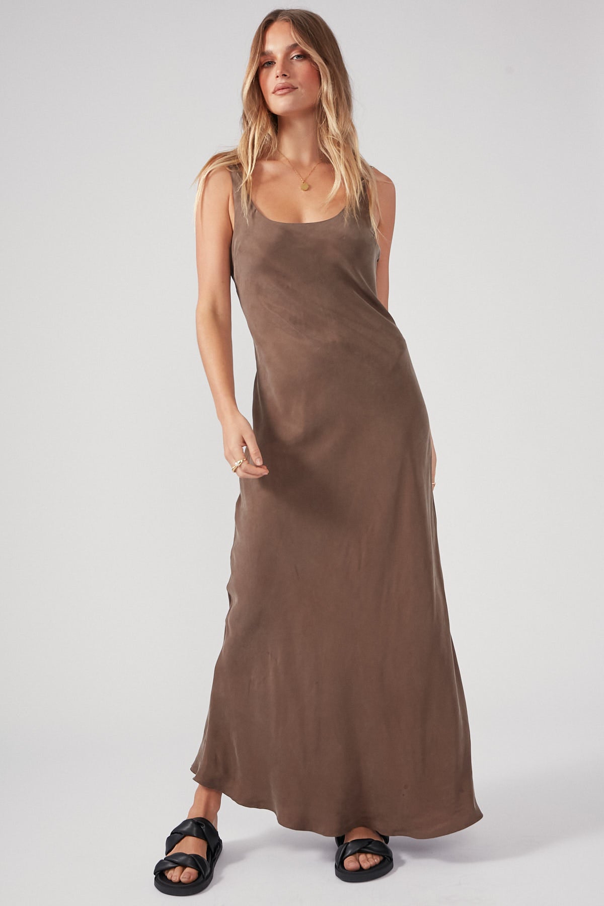 Perfect Stranger Ayda Cupro Maxi Dress Brown