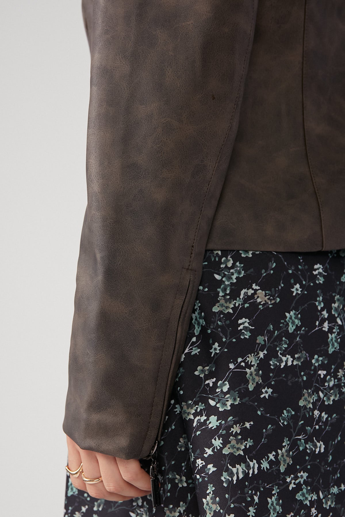 Perfect Stranger Distressed PU Moto Jacket Brown