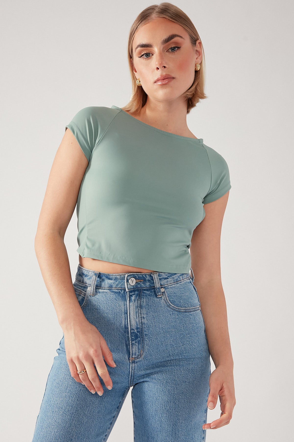 Perfect Stranger Tie Up Open Back Top Sage