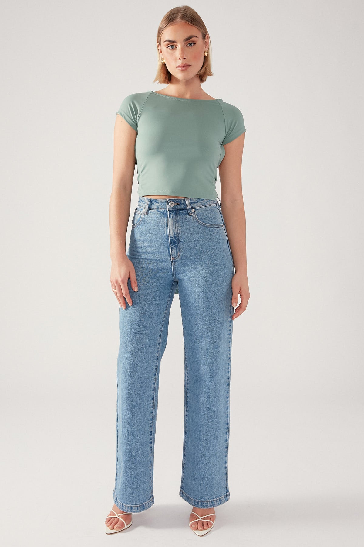 Perfect Stranger Tie Up Open Back Top Sage