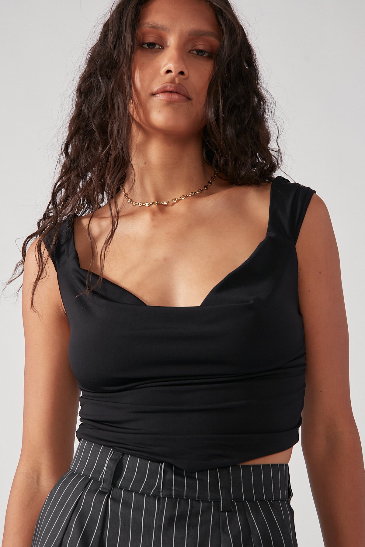 Perfect Stranger Aurelia Drape Front Top Black