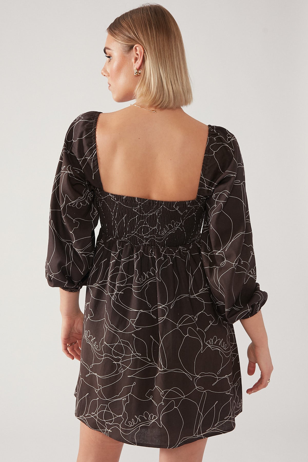 Perfect Stranger Cocoa L/S Wishlist Mini Dress Brown Print