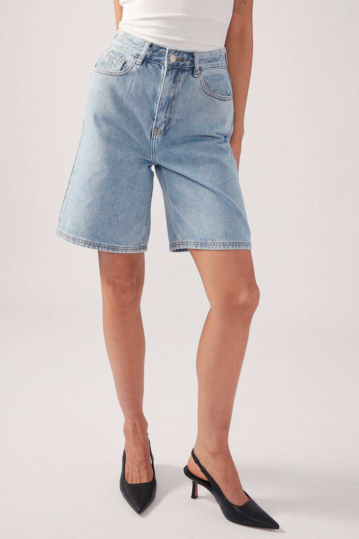 Perfect Stranger Maika Mid Rise Denim Jorts Washed Blue