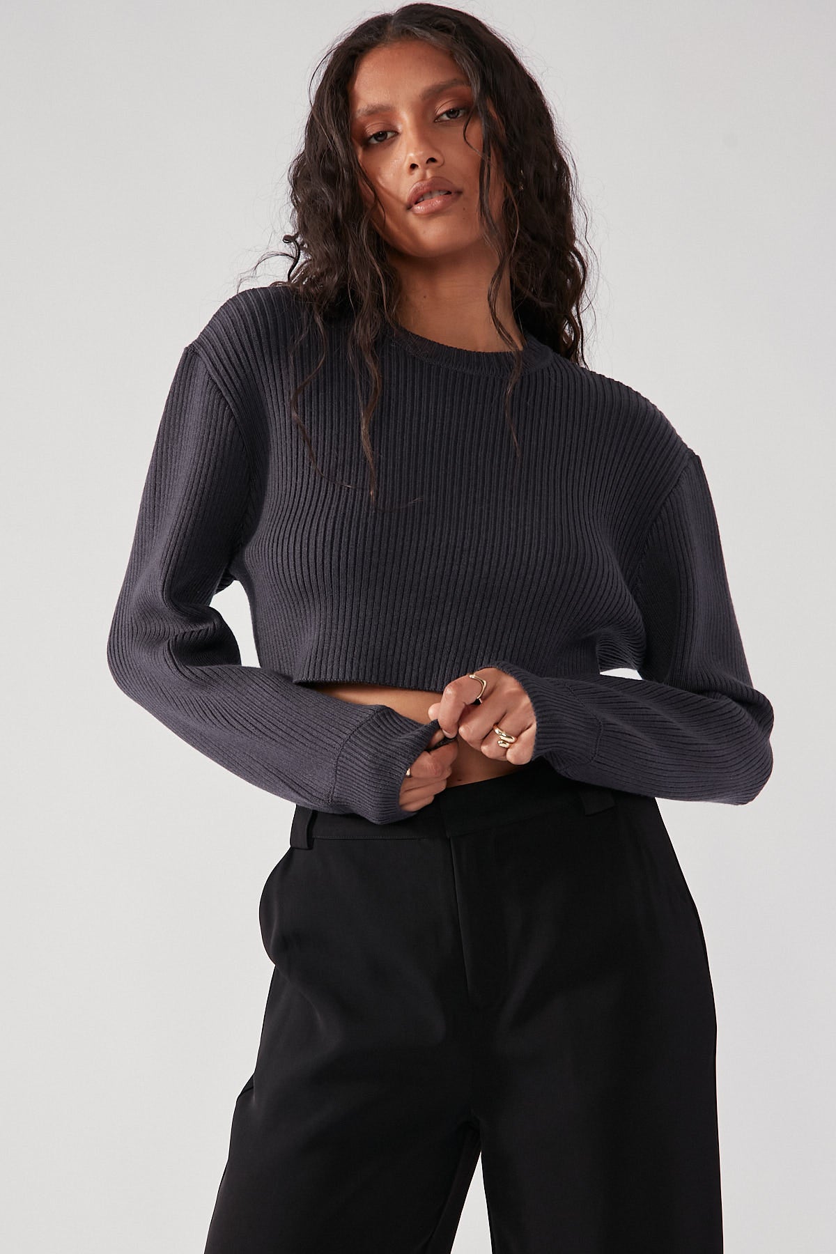 Perfect Stranger Open Back Knit Charcoal