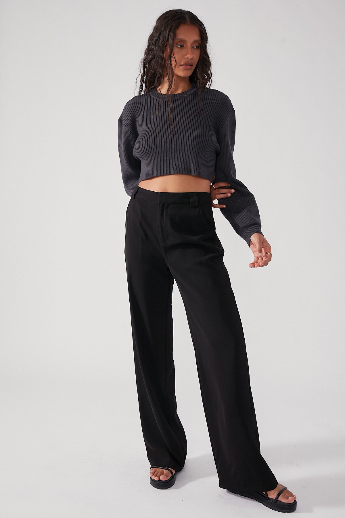 Perfect Stranger Open Back Knit Charcoal