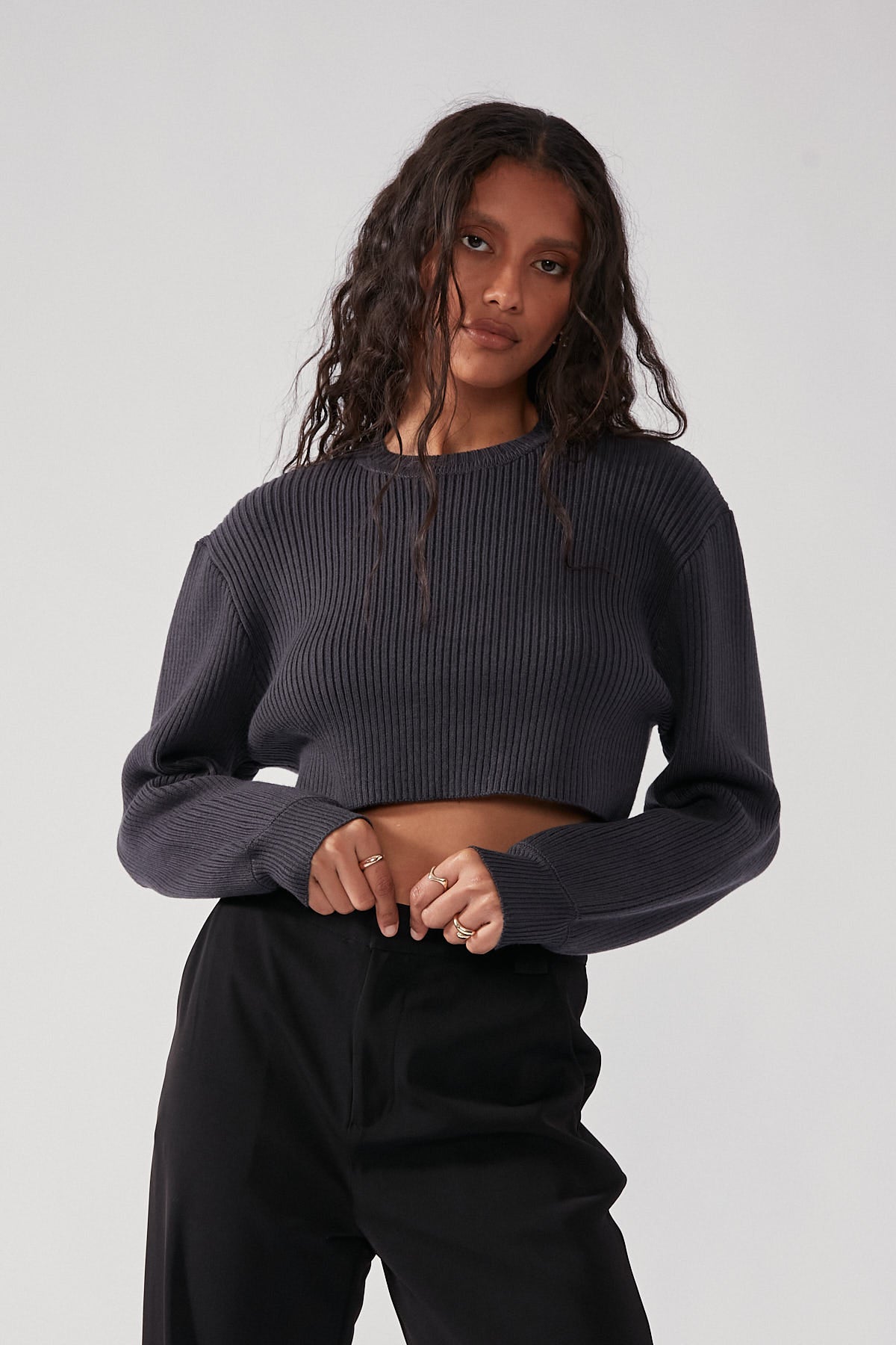 Perfect Stranger Open Back Knit Charcoal