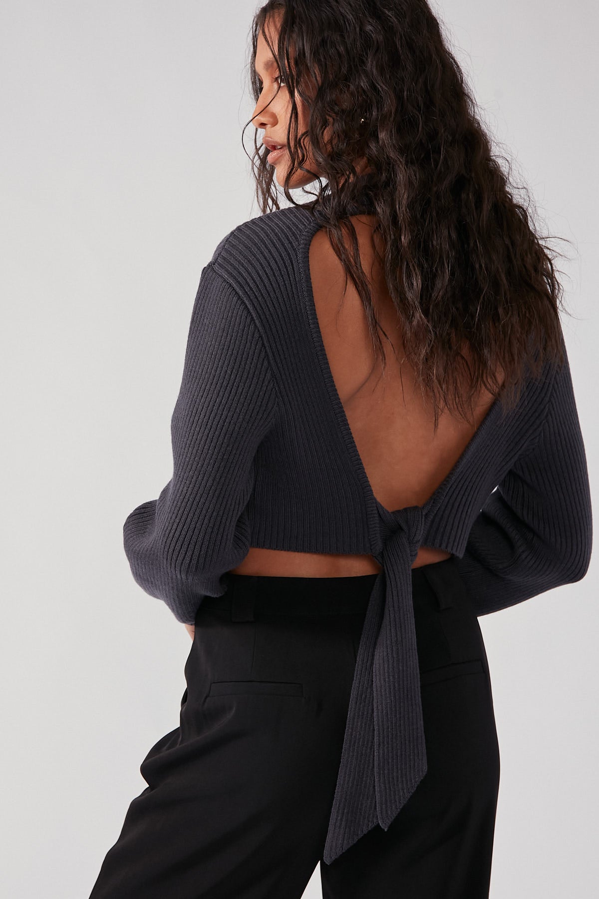 Perfect Stranger Open Back Knit Charcoal