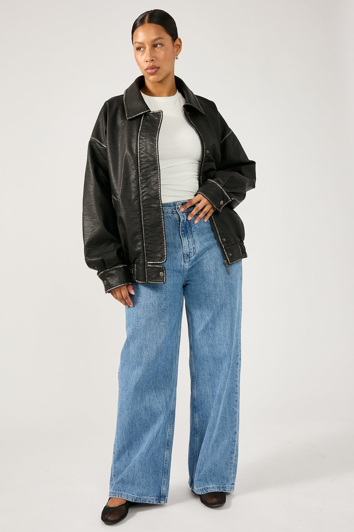 Perfect Stranger Washed Maxx PU Bomber Black