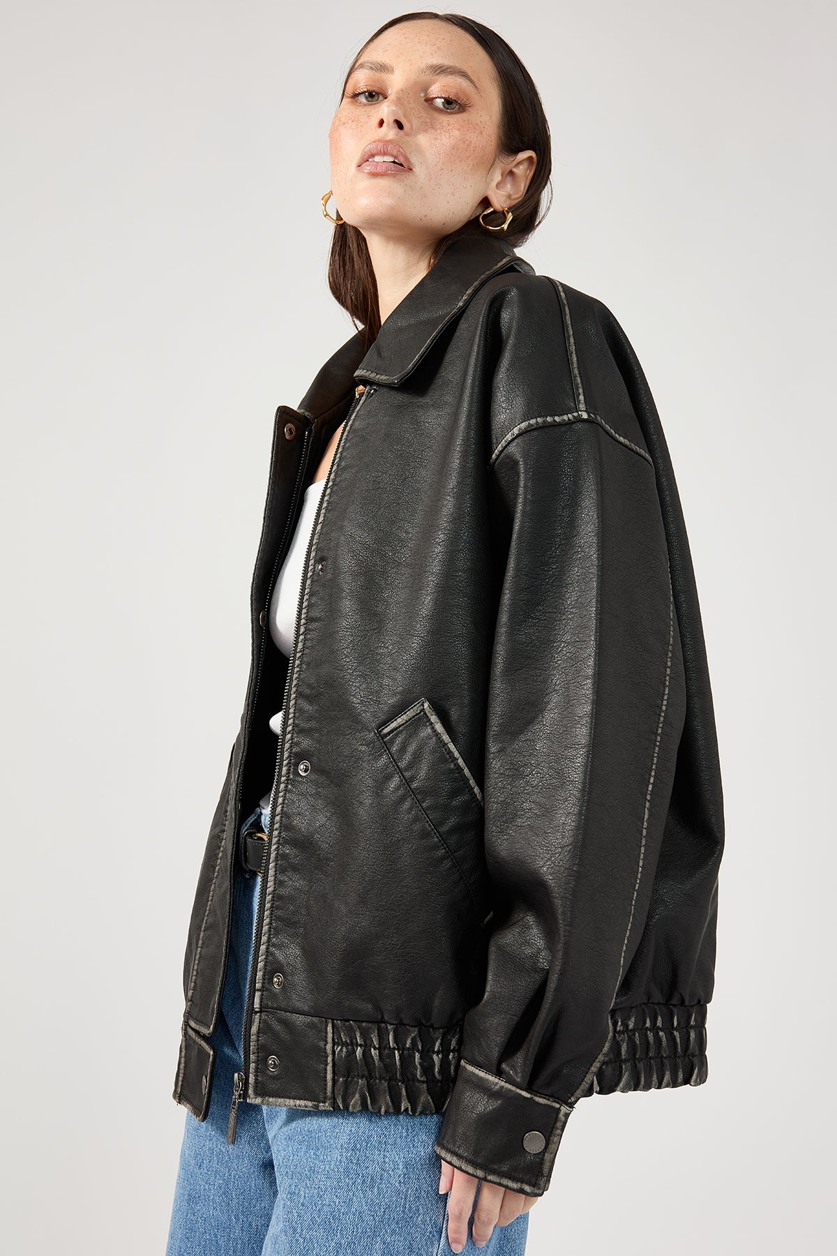 Perfect Stranger Washed Maxx PU Bomber Black