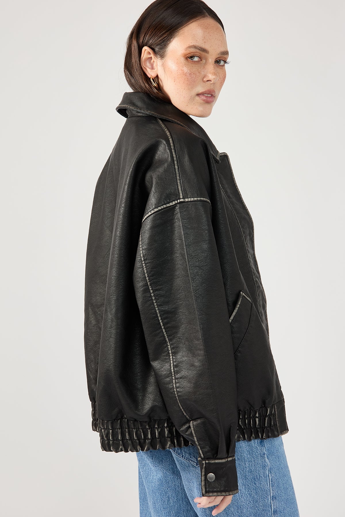 Perfect Stranger Washed Maxx PU Bomber Black