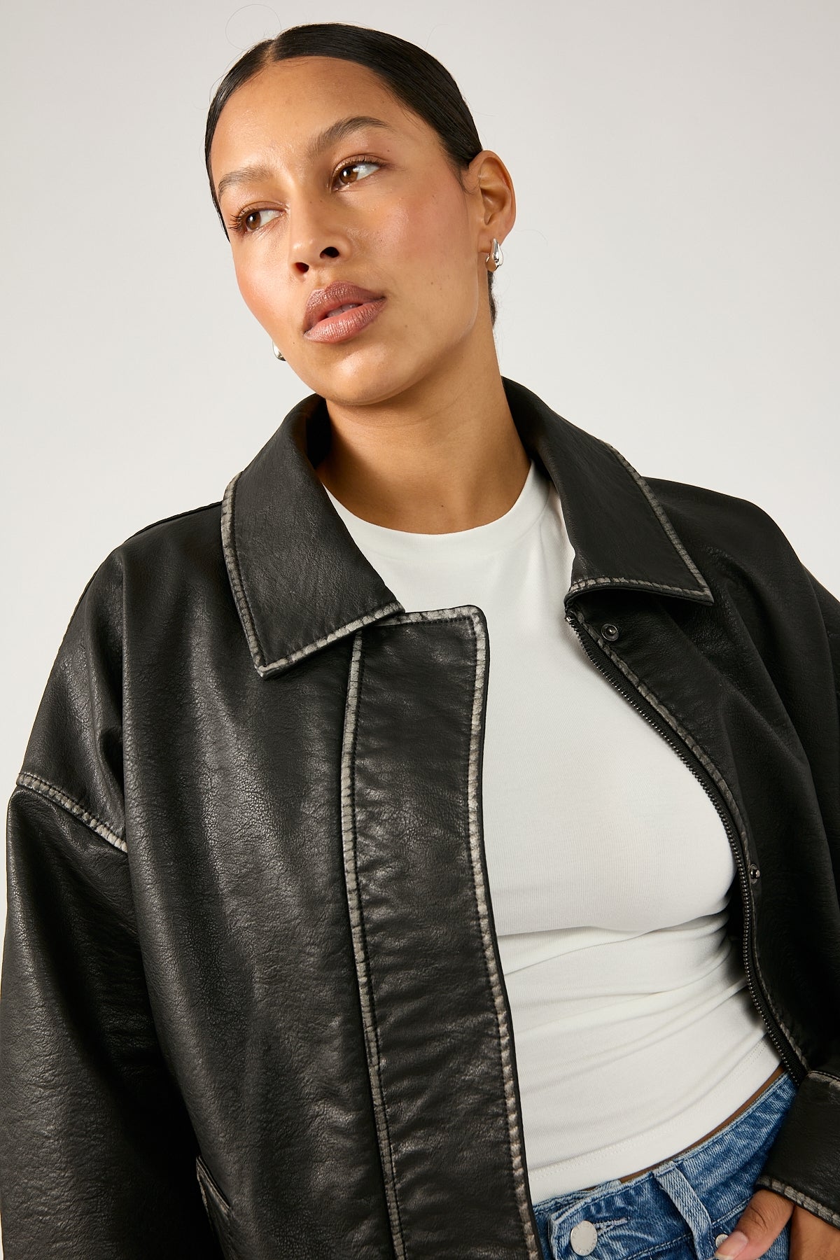Perfect Stranger Washed Maxx PU Bomber Black