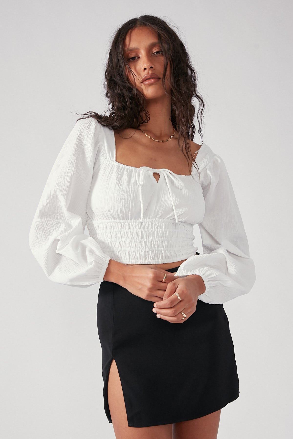 Perfect Stranger Cece Long Sleeve Top White