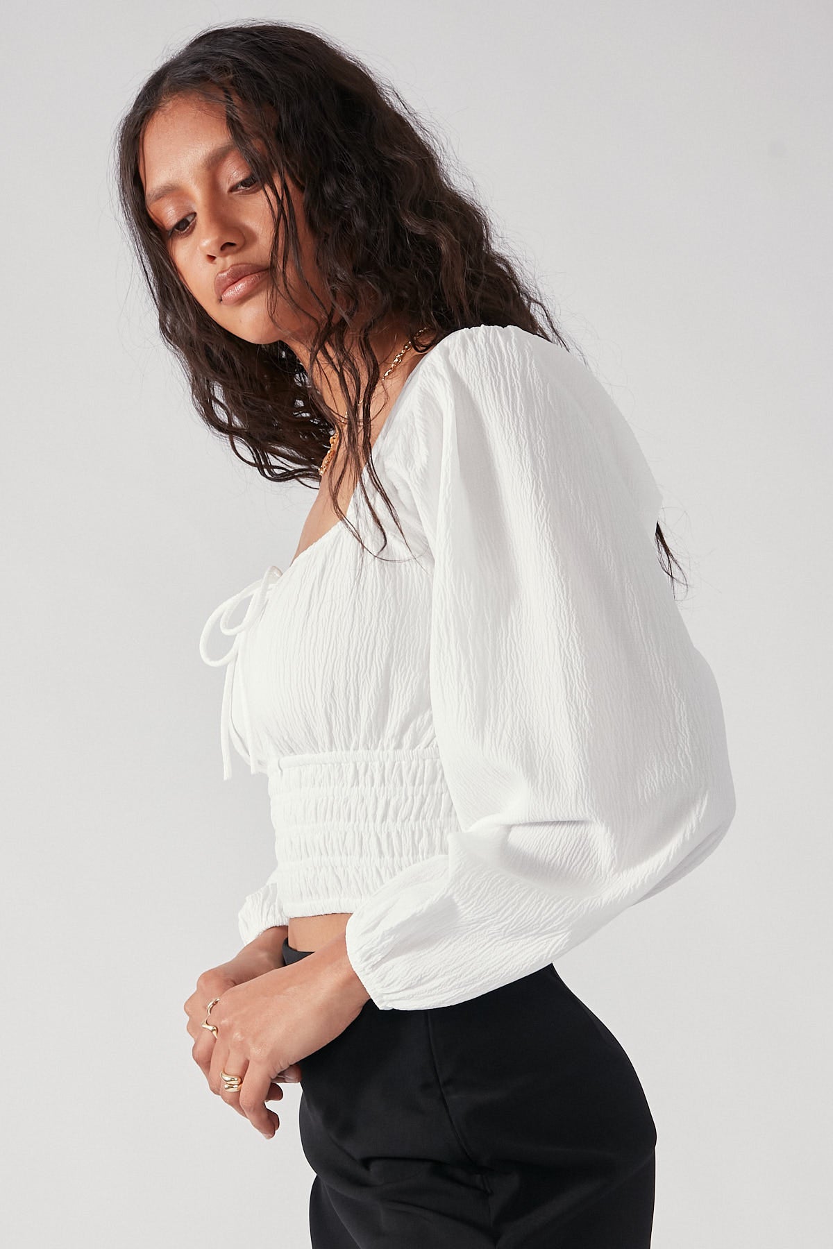 Perfect Stranger Cece Long Sleeve Top White