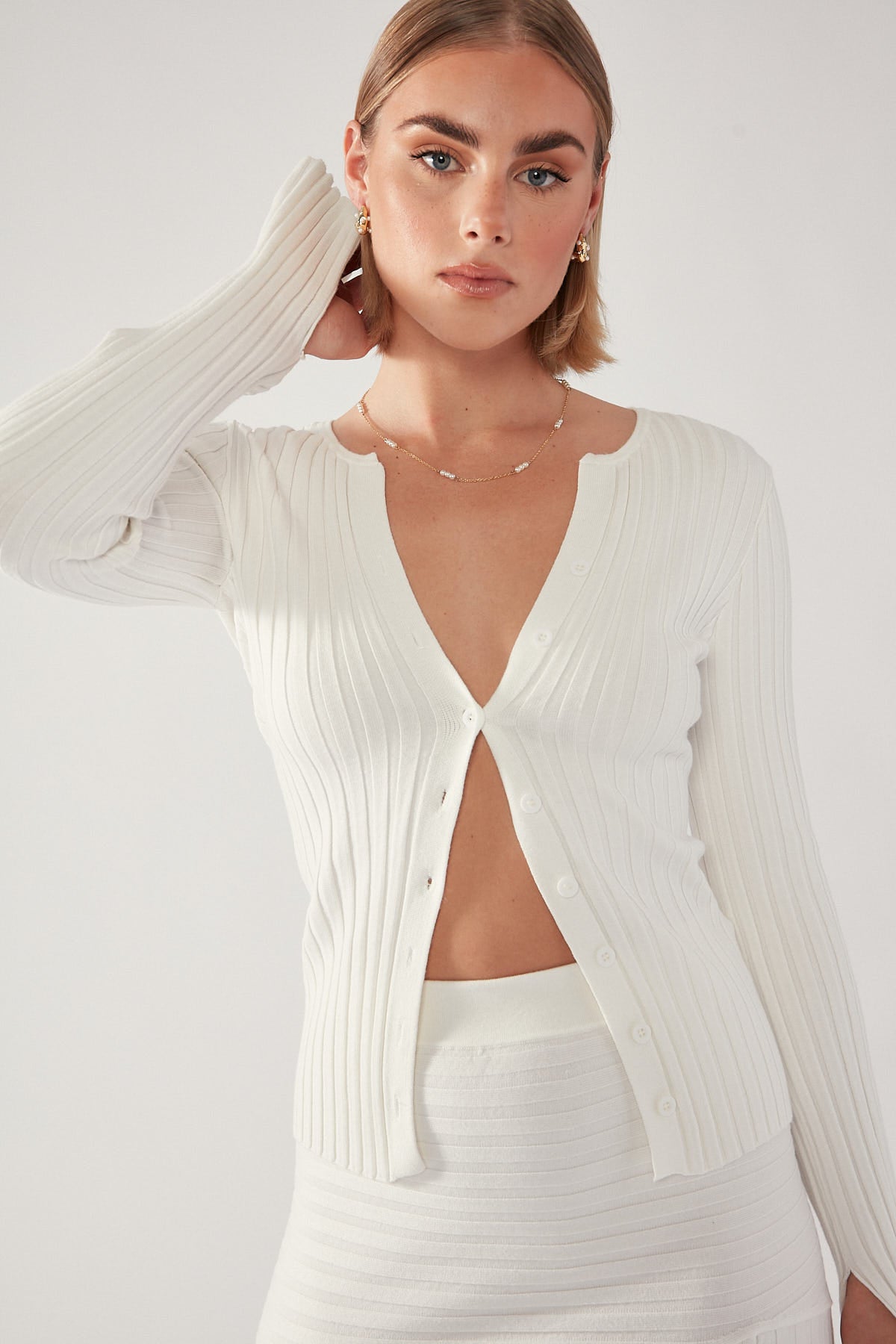 Perfect Stranger Amy Long Sleeve Knit Top White