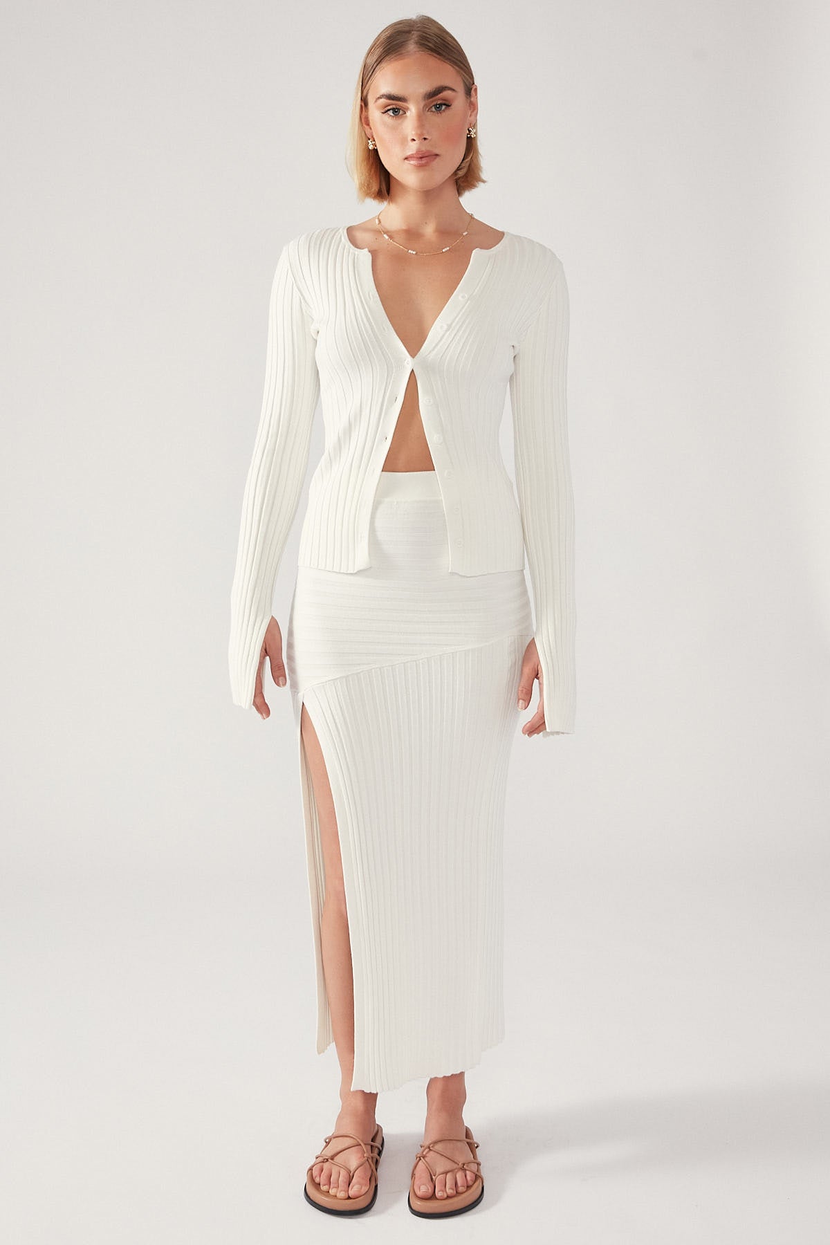 Perfect Stranger Amy Long Sleeve Knit Top White