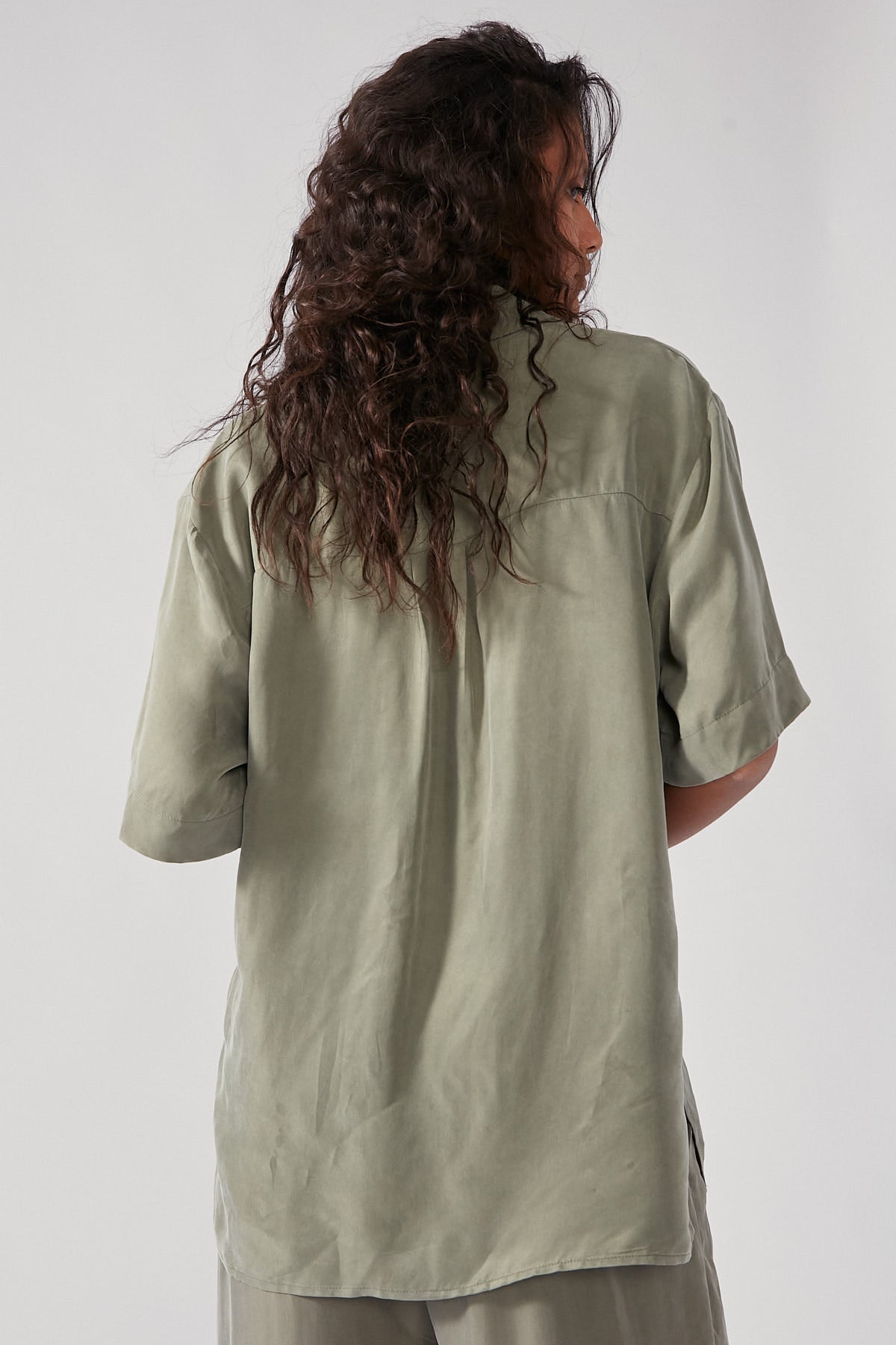 Perfect Stranger Ace Cupro Button Up Shirt Sage