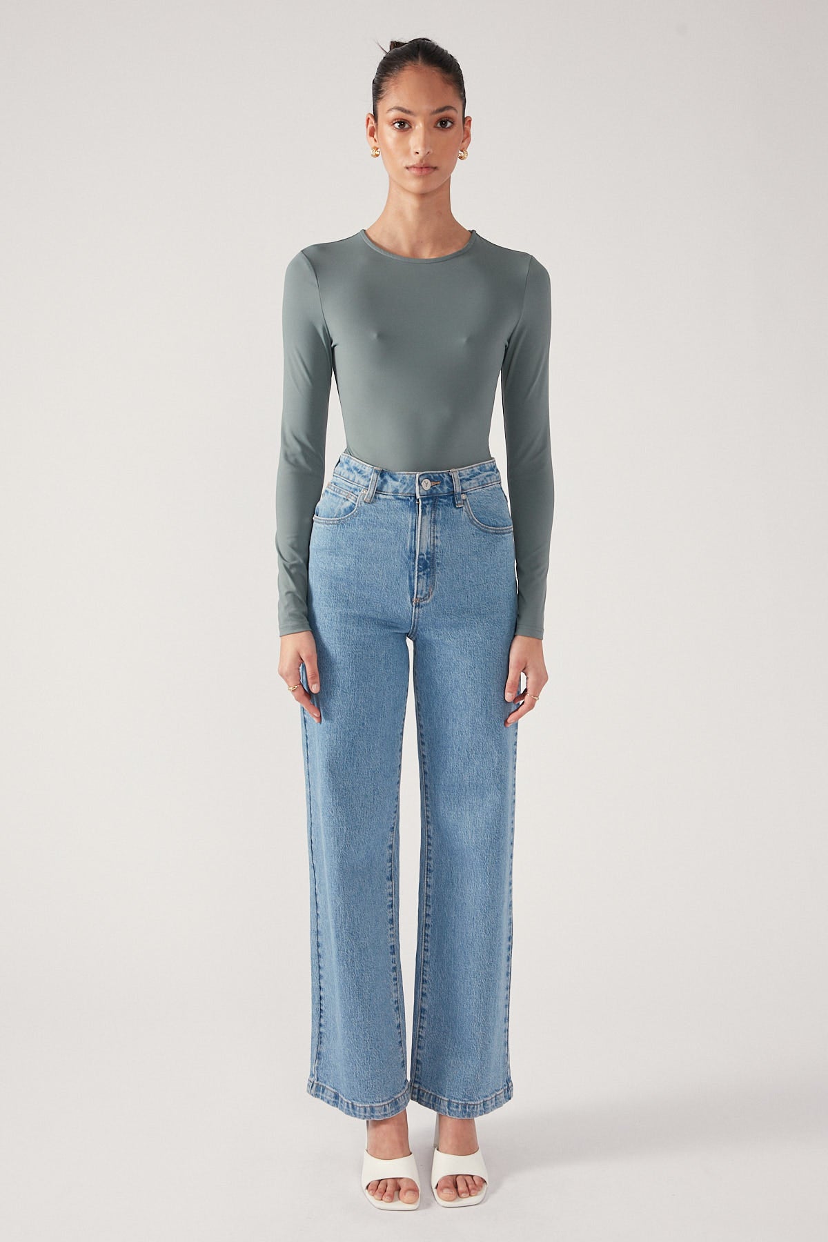 Perfect Stranger Sleek Crew Neck Bodysuit Khaki