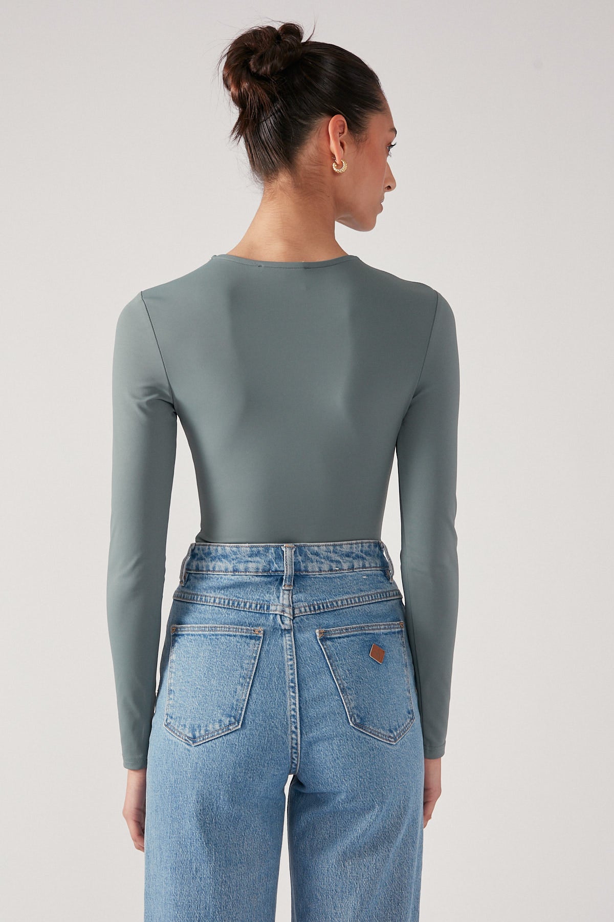 Perfect Stranger Sleek Crew Neck Bodysuit Khaki