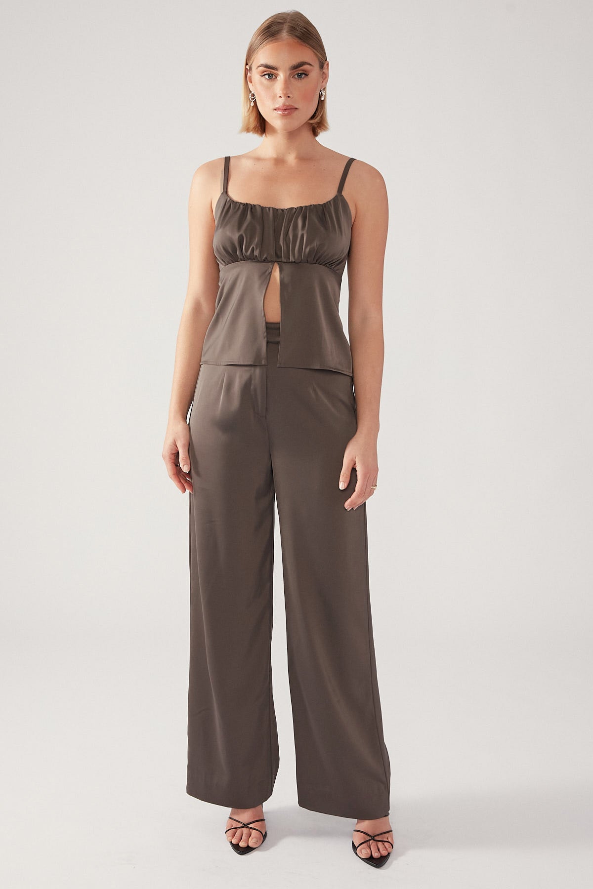 Perfect Stranger Wendy Open Front Cami Top Mushroom
