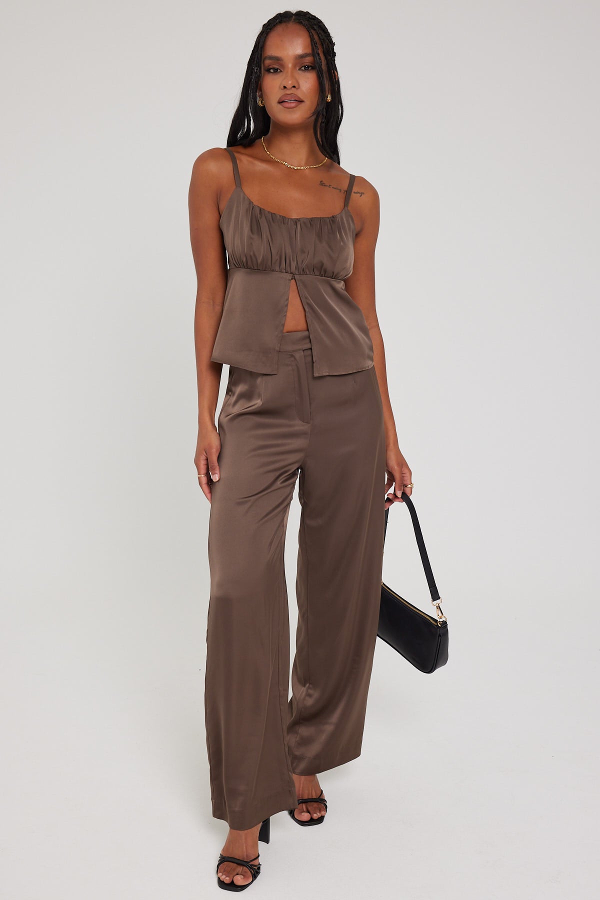 Perfect Stranger Wendy Open Front Cami Top Mushroom