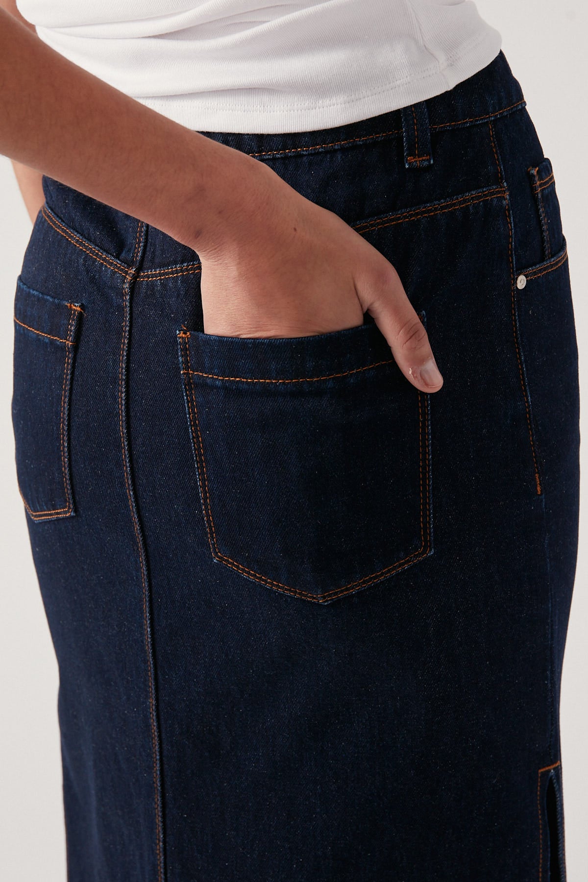 Perfect Stranger Denim Double Split Maxi Skirt Dark Indigo