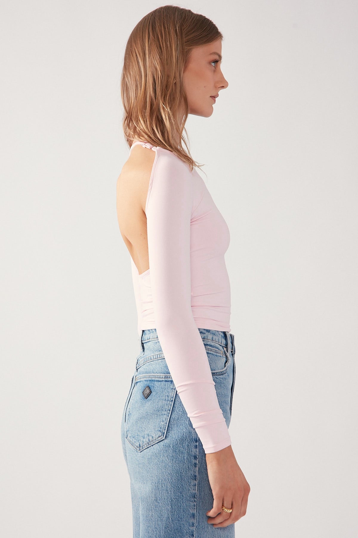 Perfect Stranger Open Back Long Sleeve Top Baby Pink