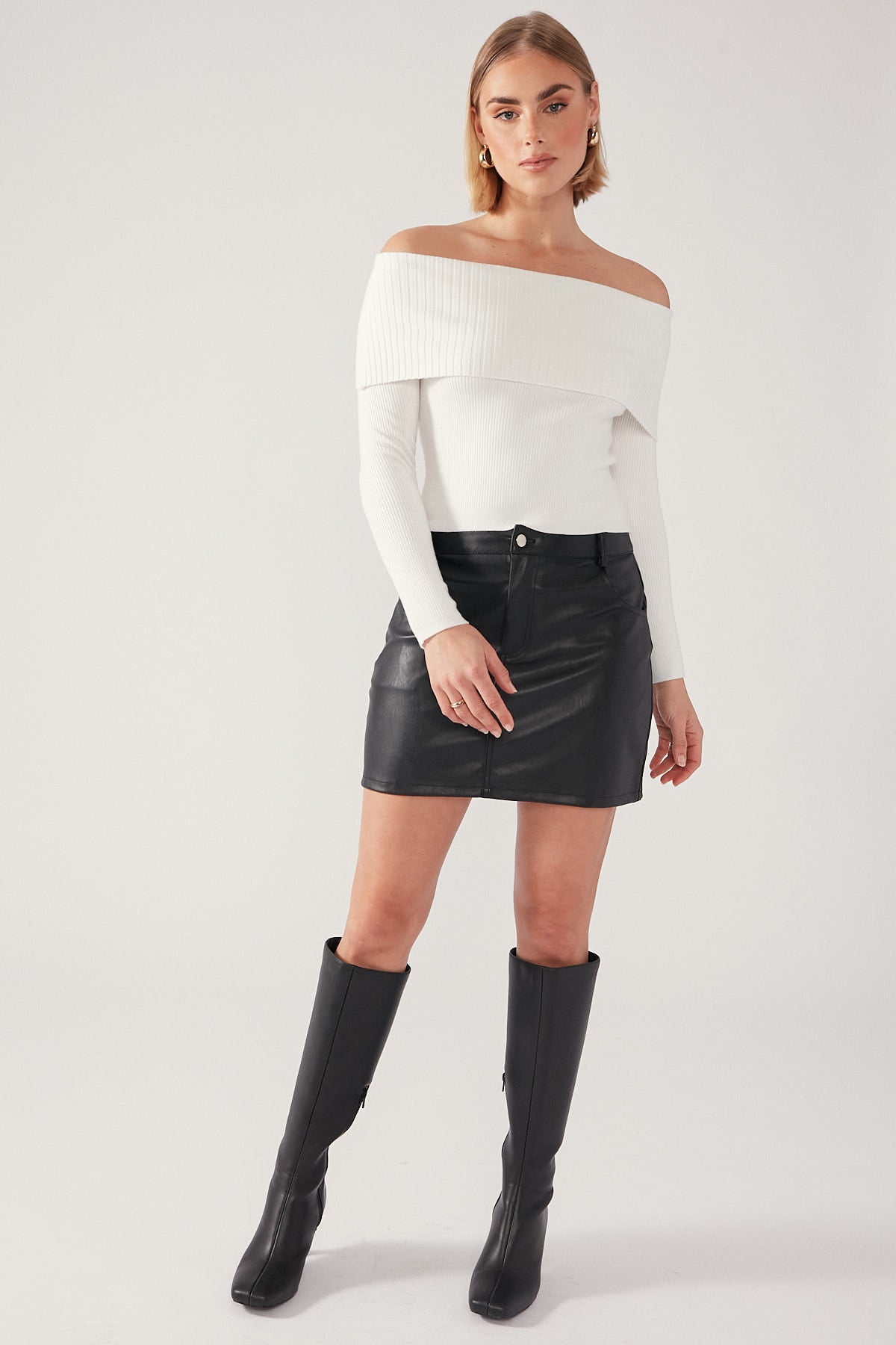 Perfect Stranger Off Shoulder Knit Top White