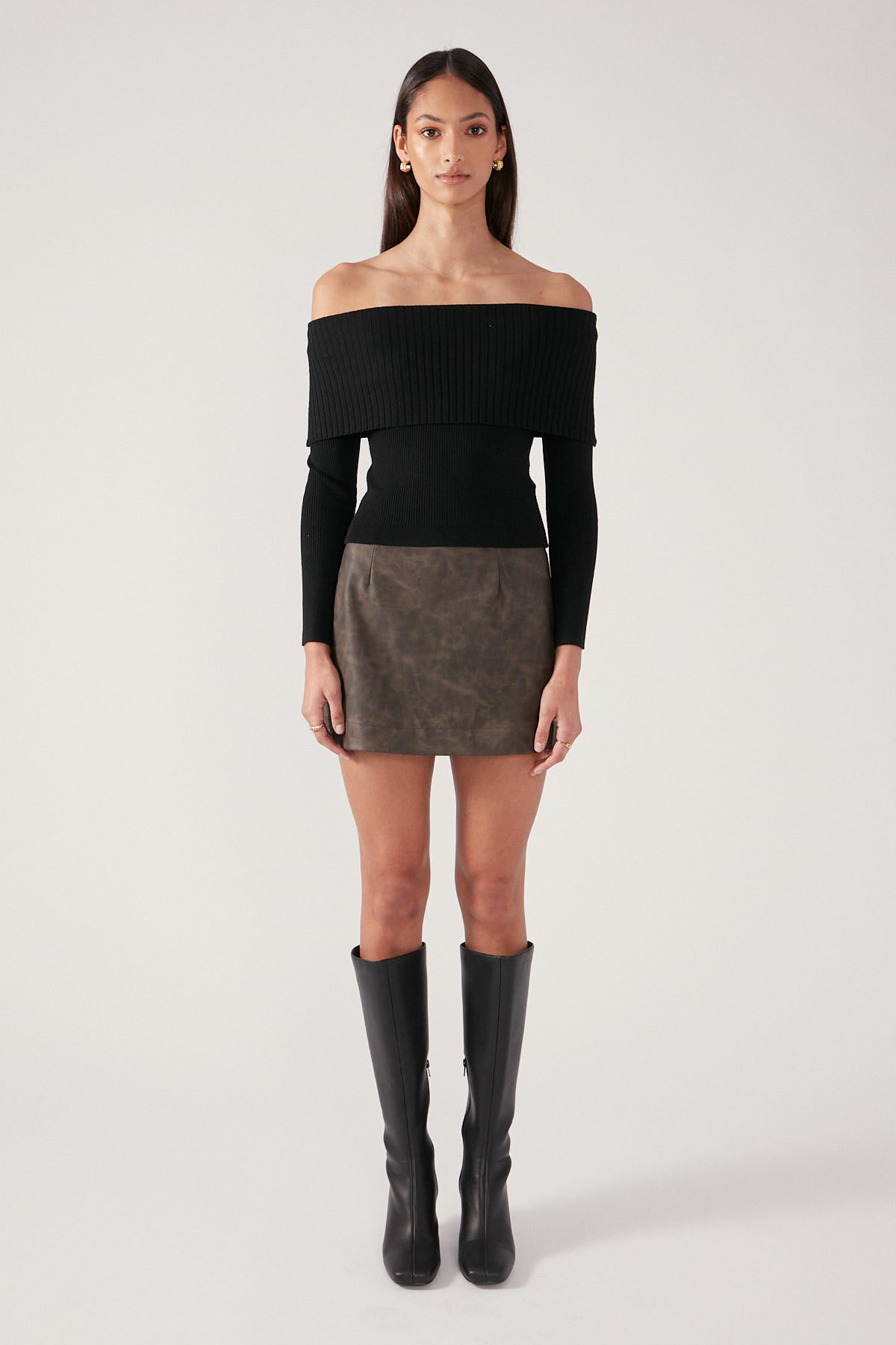 Perfect Stranger Off Shoulder Knit Top Black