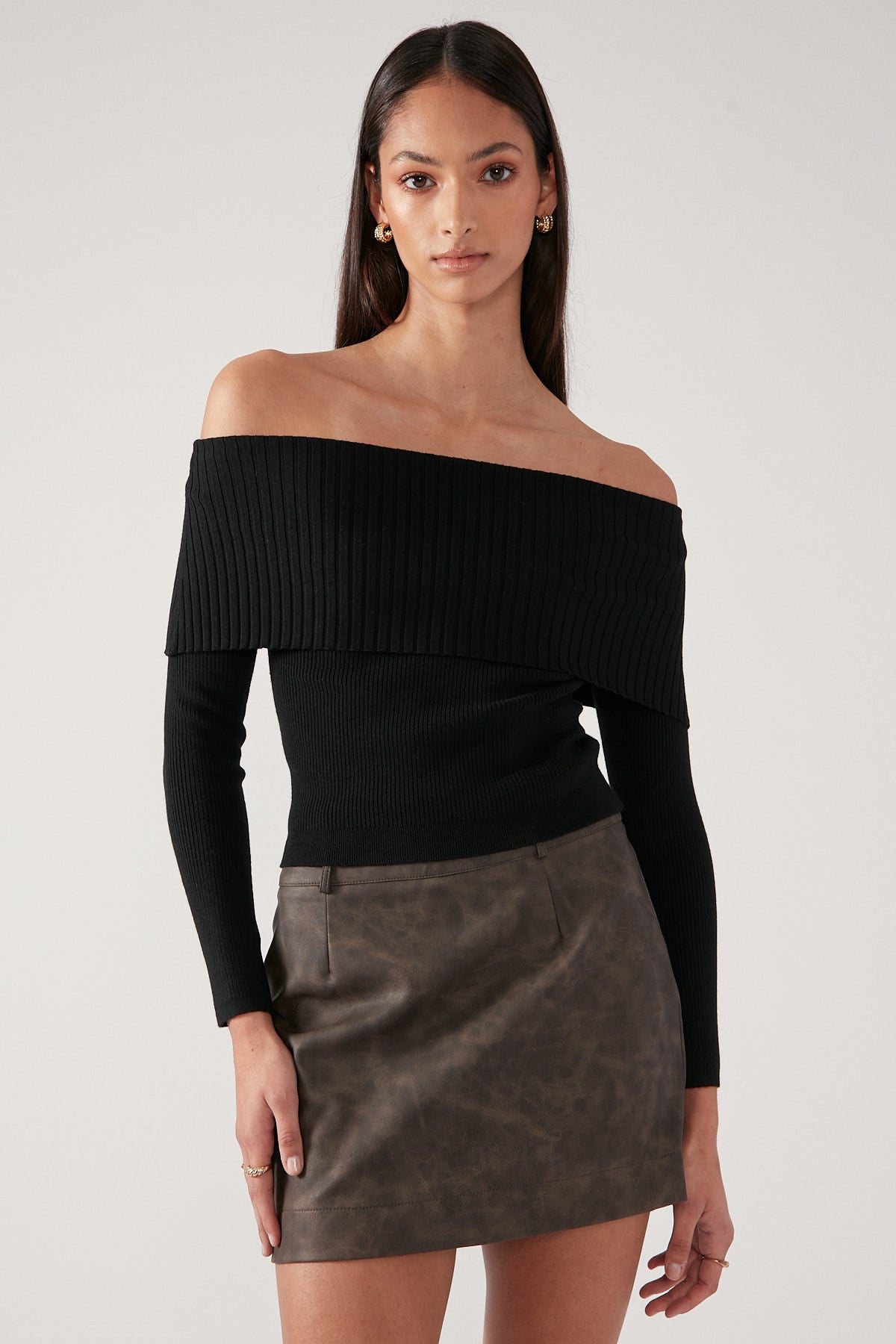 Perfect Stranger Off Shoulder Knit Top Black