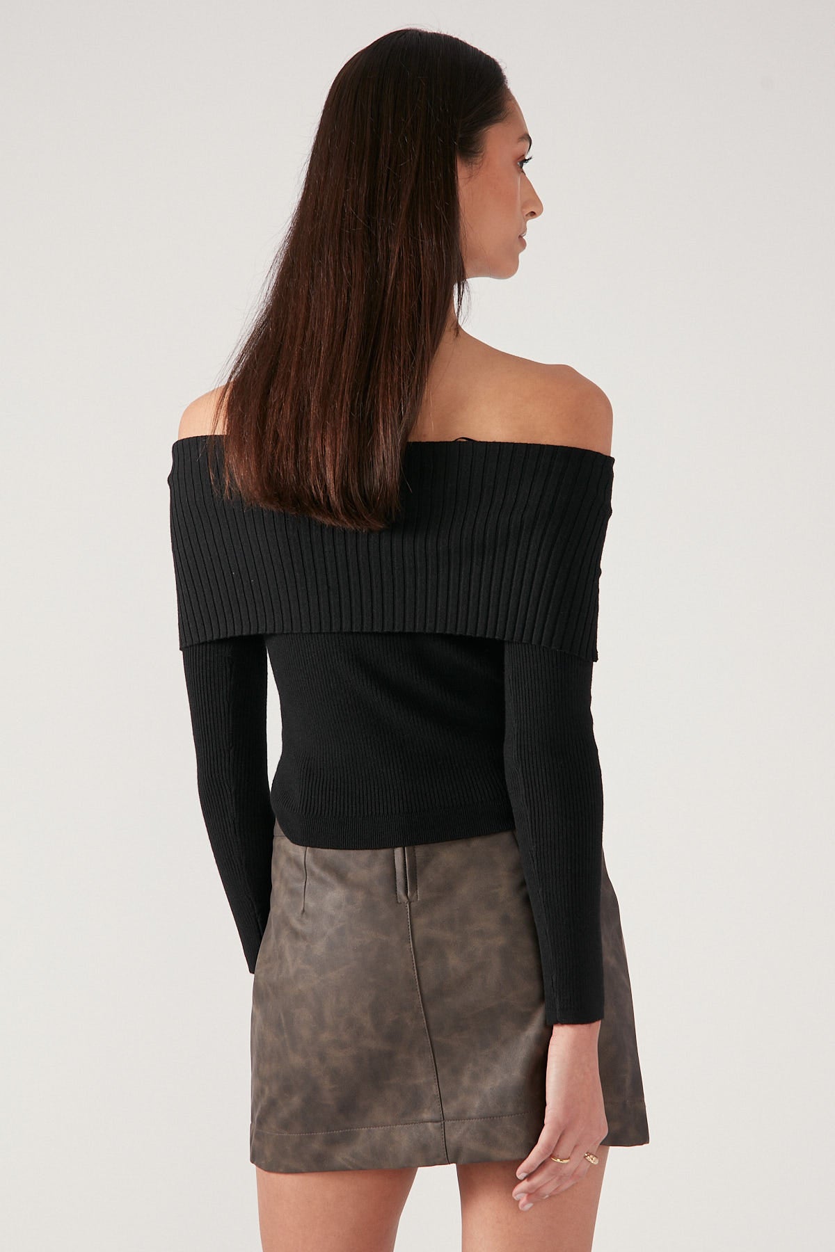 Perfect Stranger Off Shoulder Knit Top Black