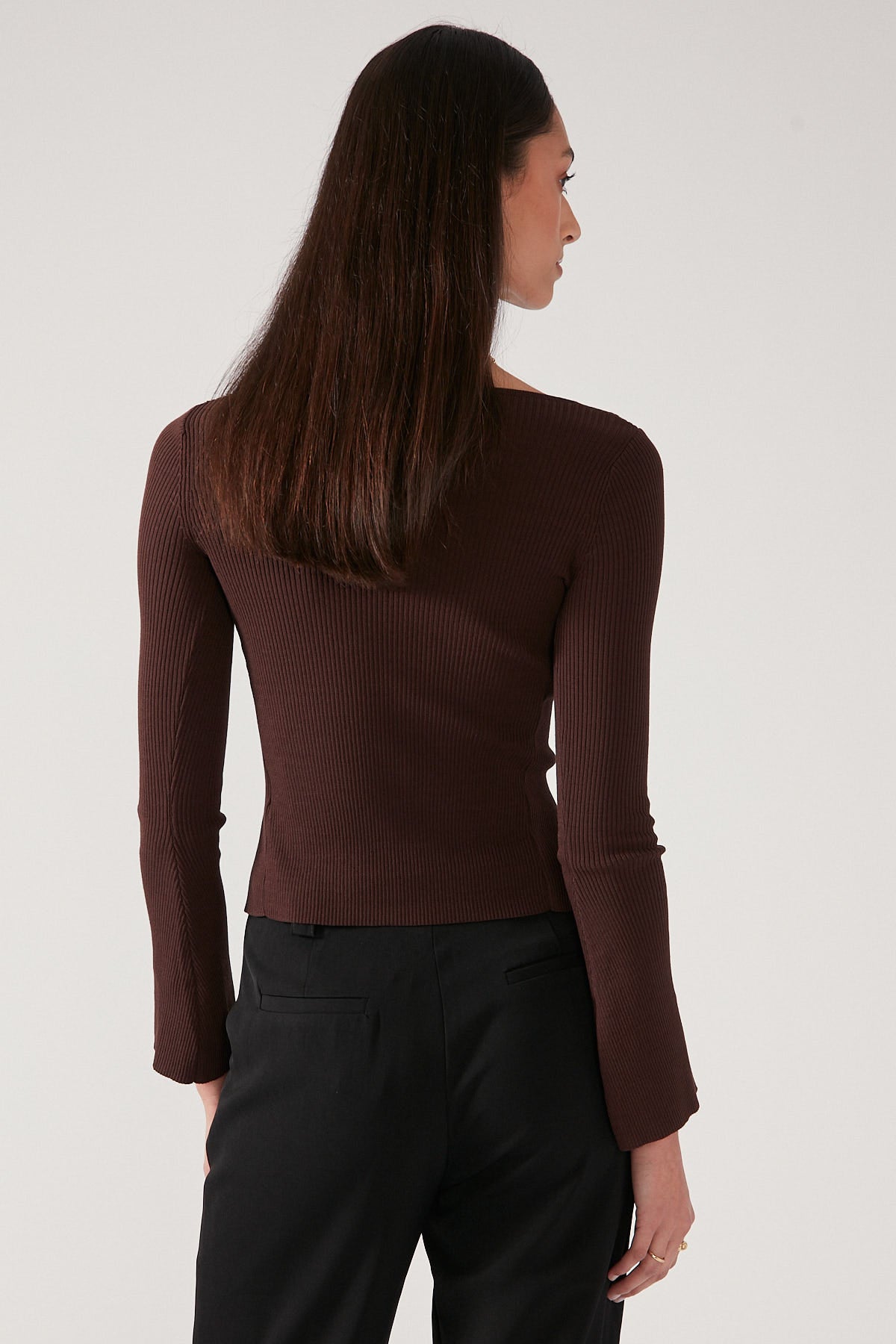 Perfect Stranger Tie Front Knit Top Brown