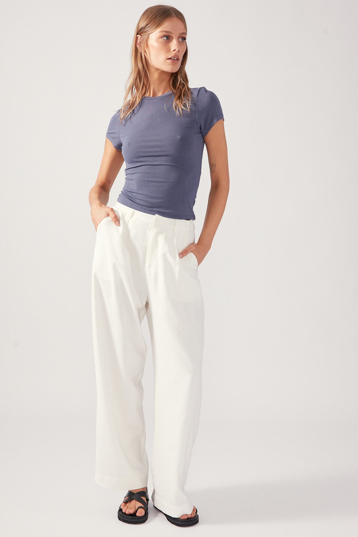 Perfect Stranger Tailored Wide Leg Petite Pant White
