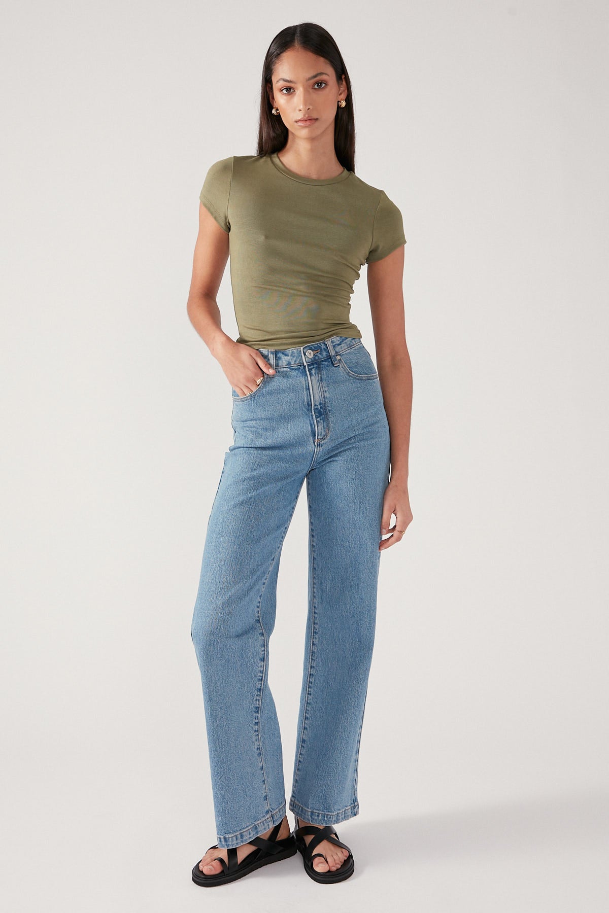 Perfect Stranger Cap Sleeve Tee Khaki