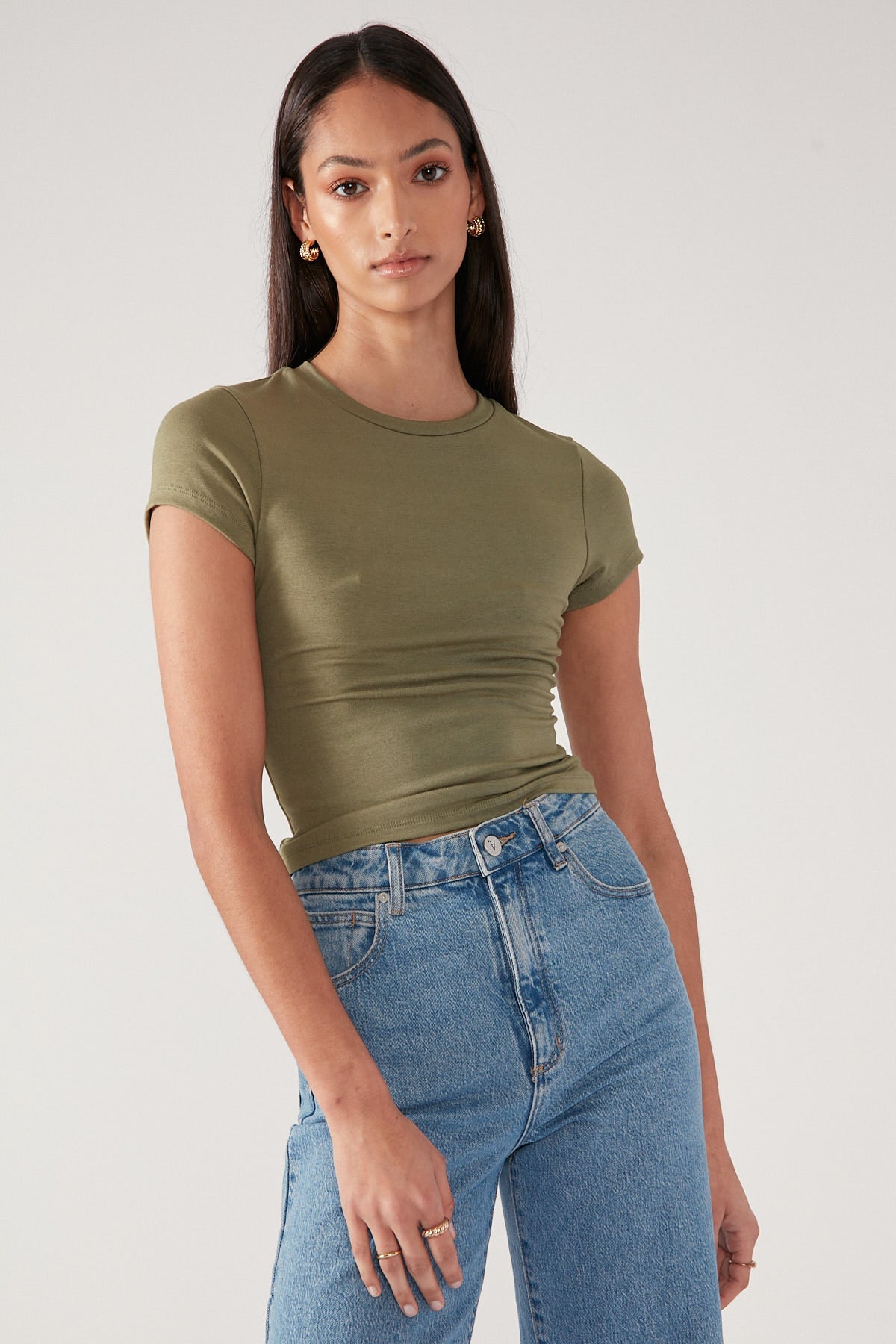 Perfect Stranger Cap Sleeve Tee Khaki