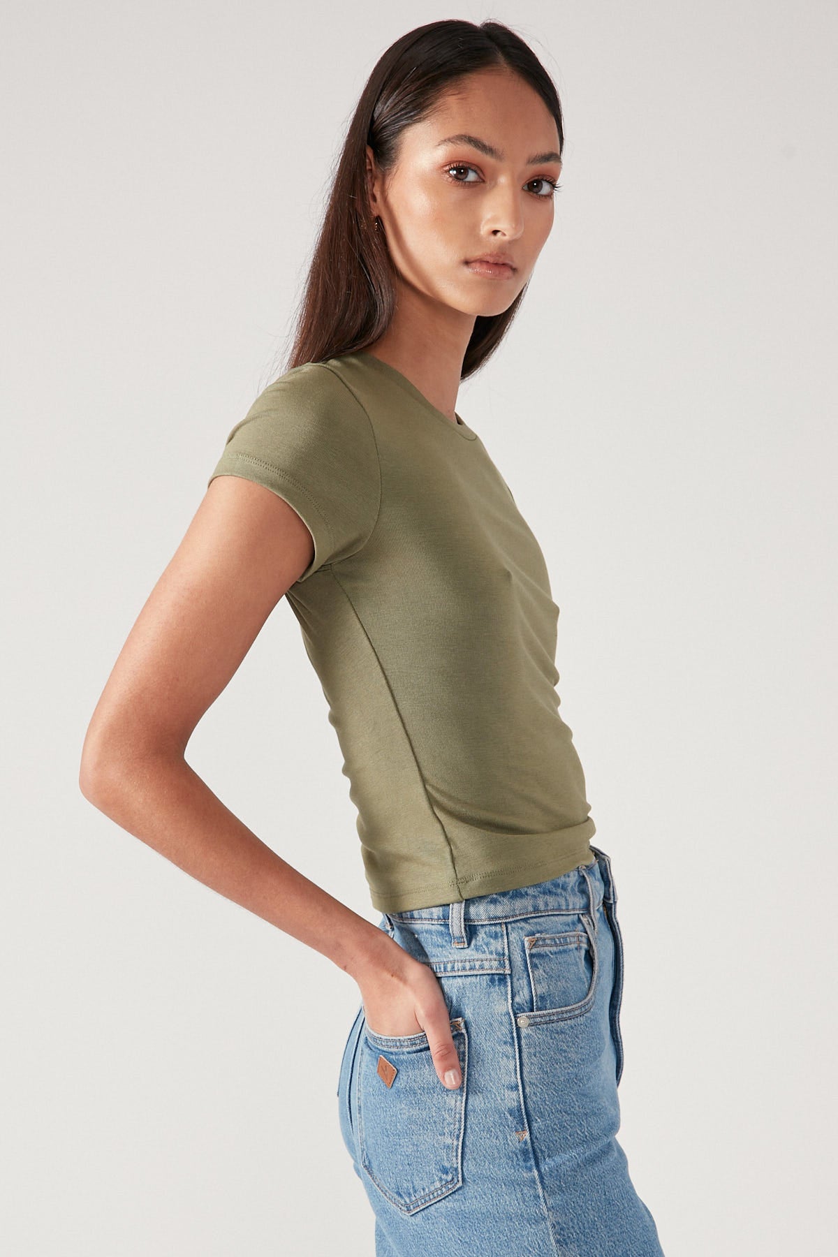 Perfect Stranger Cap Sleeve Tee Khaki