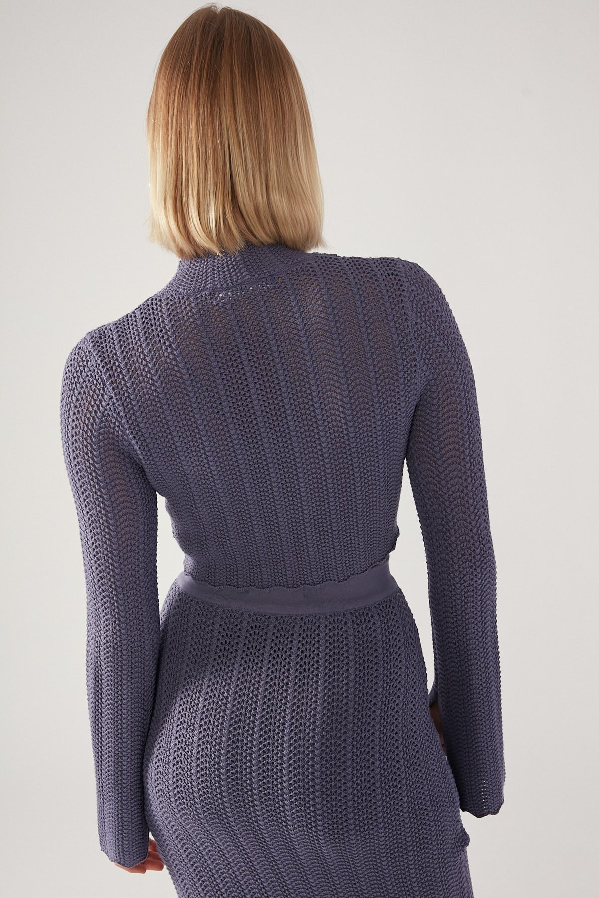 Perfect Stranger Cropped Long Sleeve Crochet Top Blue